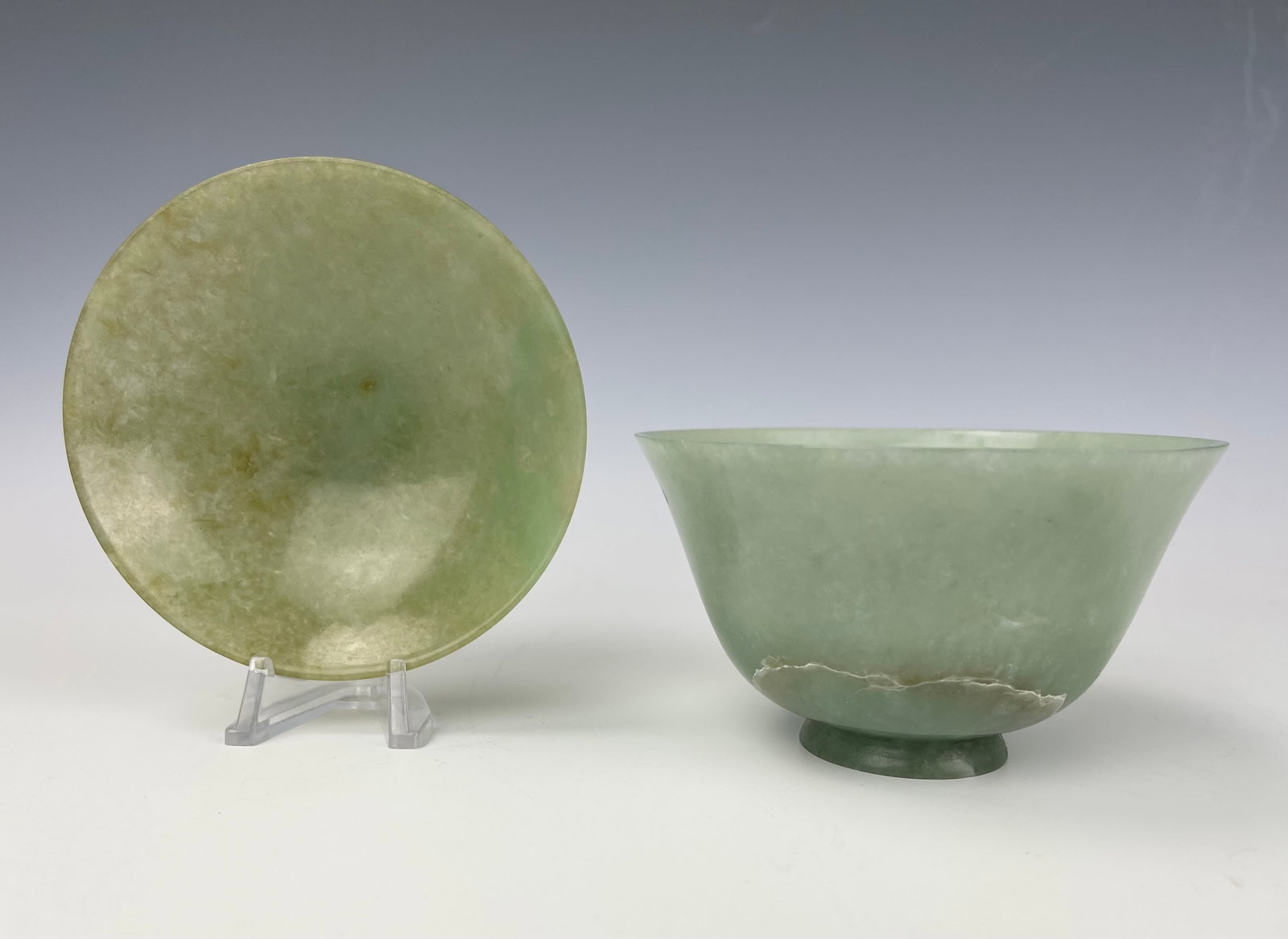 A Chinese Carved Jadeite Cup Lidded with Wood Stand - 5