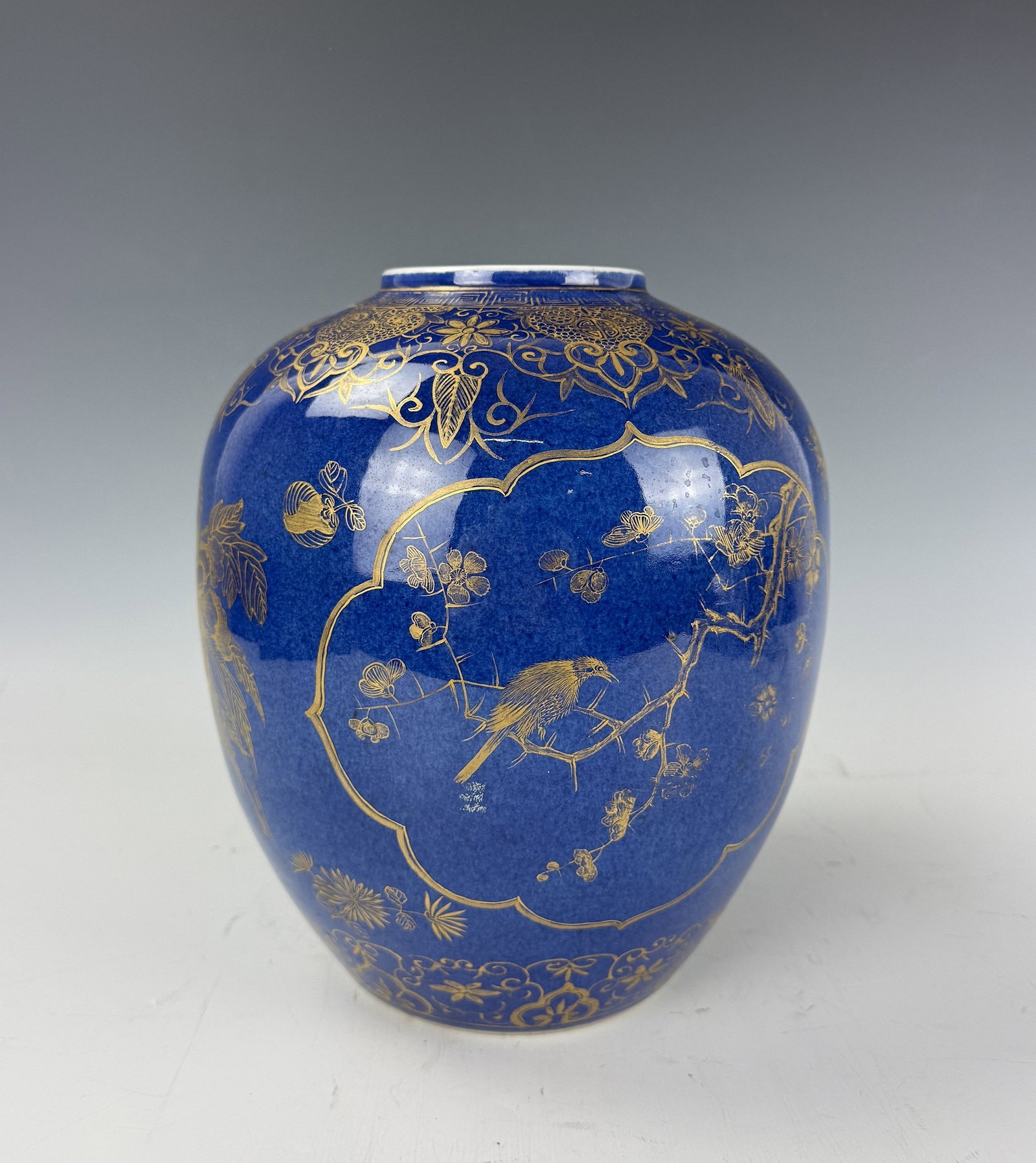 A Chinese Powder Blue Porcelain Vase with Gilt Decoration (1 of 9)