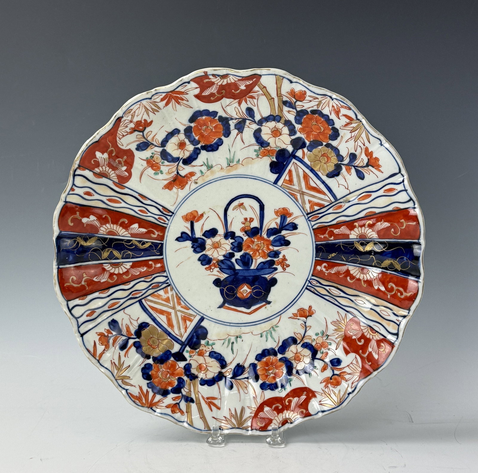 A Big Antique Imari Style Porcelain Scalloped Plate (1 of 3)