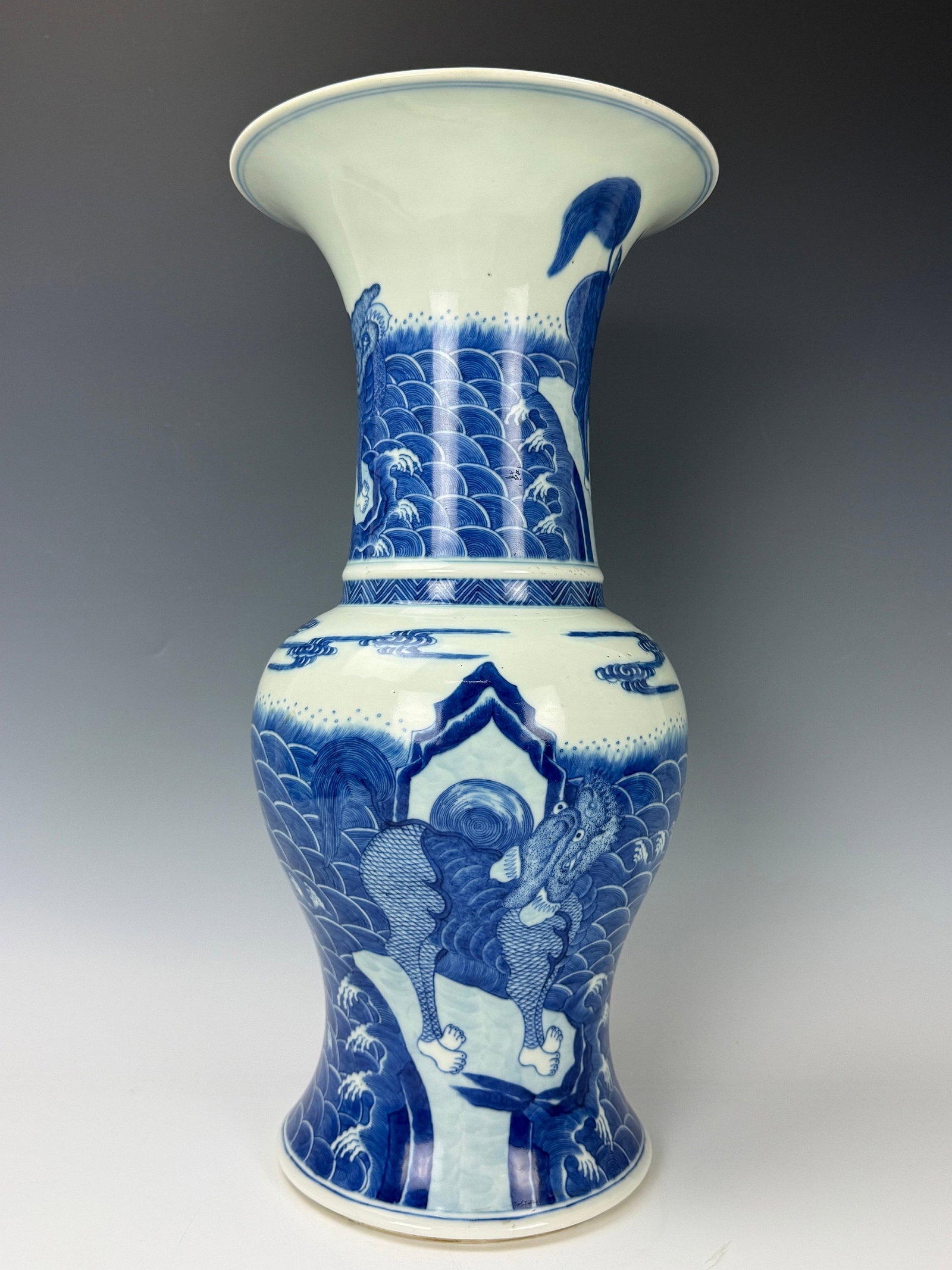 A Chinese Blue and White Phoenix Tail Vasea Qing Dynasty: A Chinese Blue and White Phoenix Tail Vasea Qing Dynasty, H 45.6 cm(18 in.). Preview from June 22nd to 26th from 1:00 PM TO 5:00 PM Eastern Time, Location: 15229 Display Court, Rockville, MD 20850.