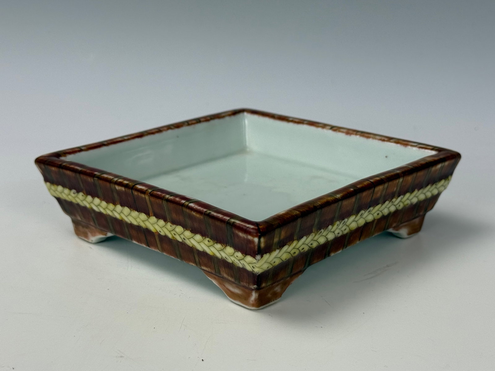 A Faux Bois Porcelain Square Pot Yongzheng Mark (1 of 6)