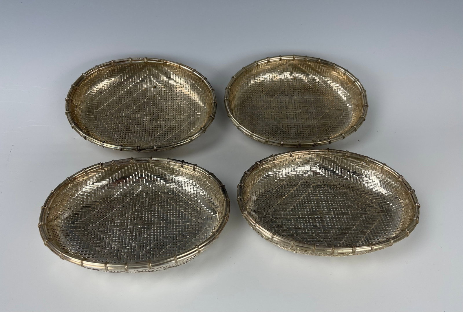 Four Silver Wire Delicately Woven Oval Baskets (1 of 6)