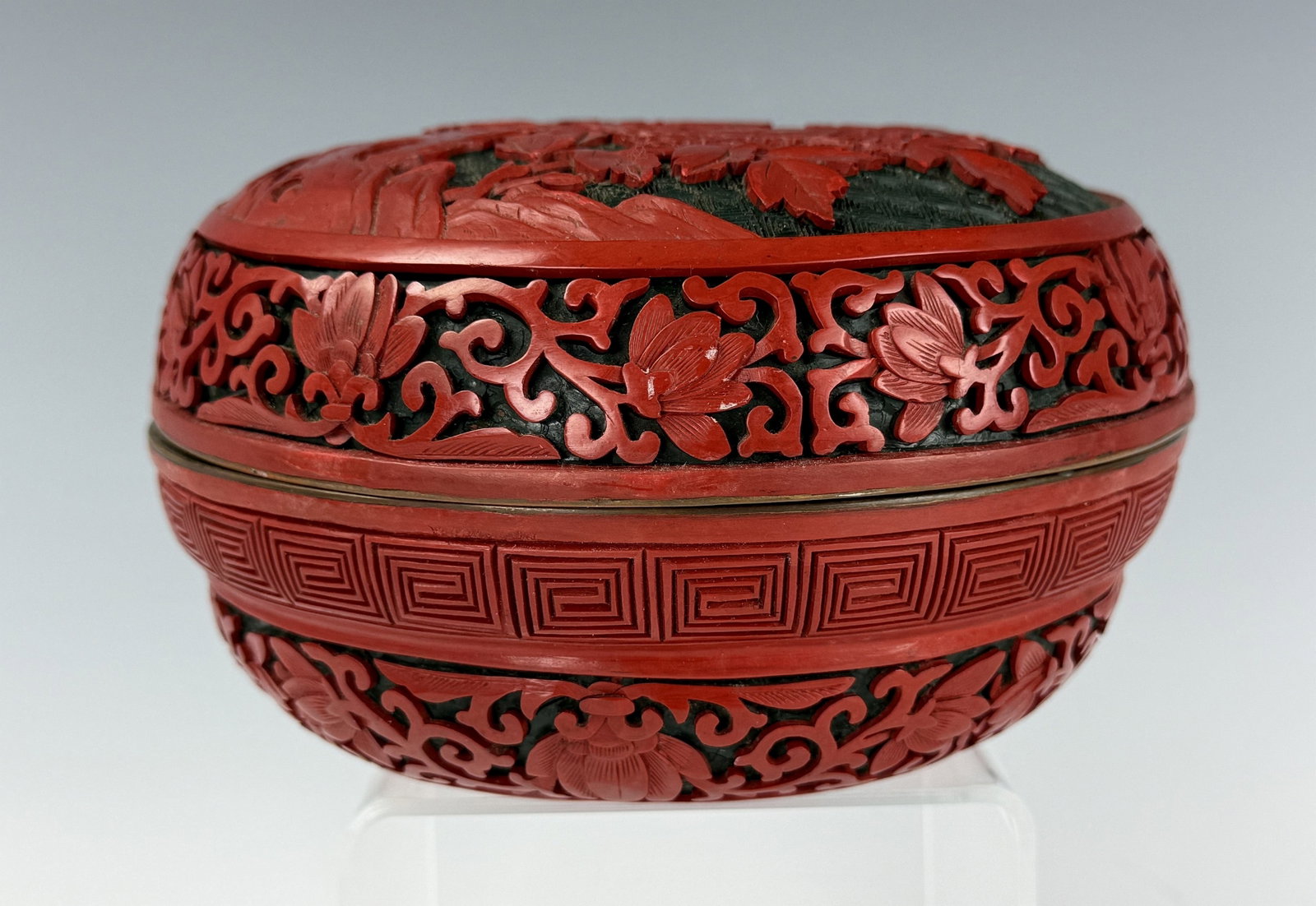 Chinese Red Cinnabar Box with Peony Motif Lidded (1 of 6)