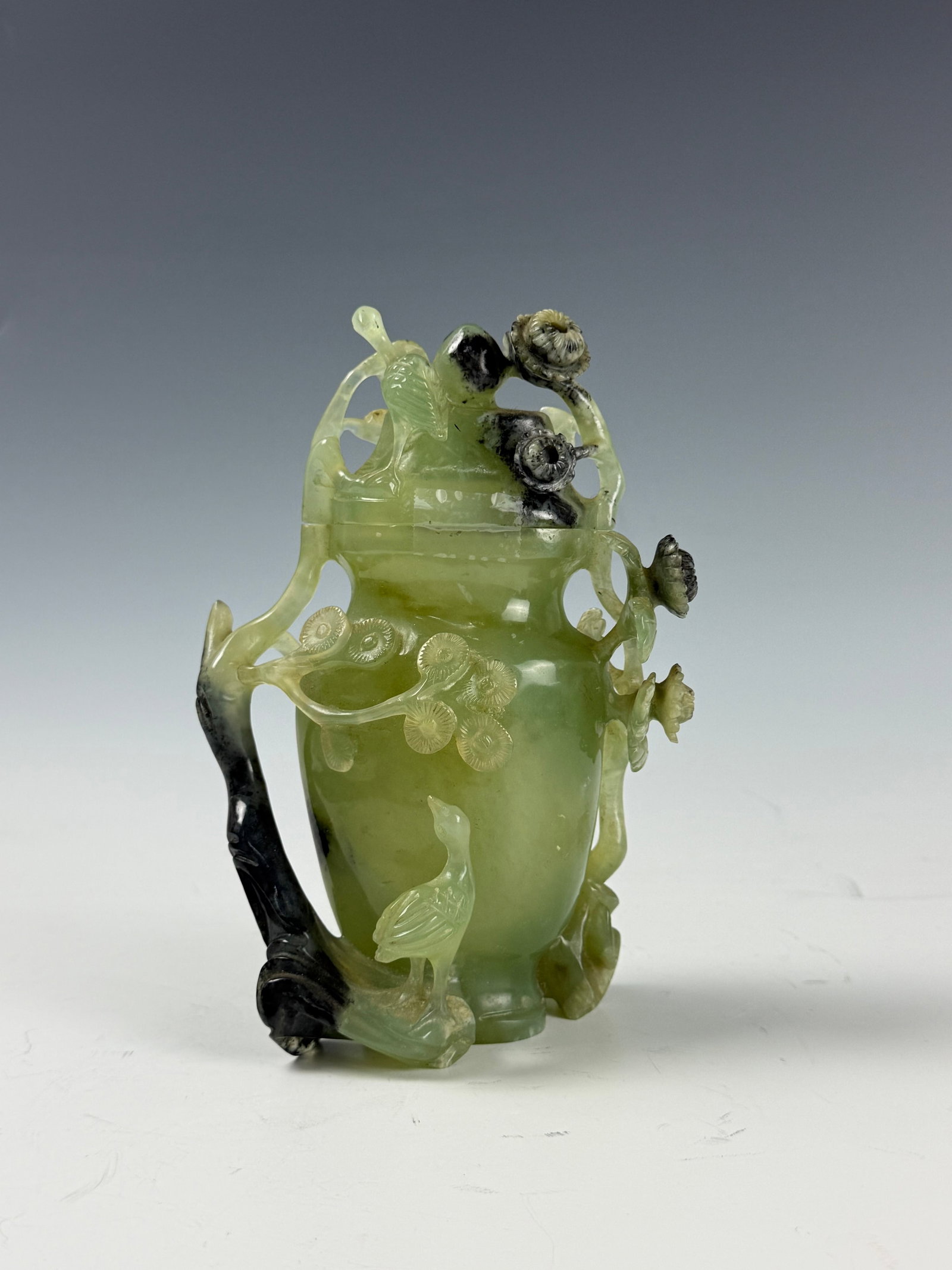 Chinese Jade Carving of Birds and Blossoms Surrounding a Central Vessel (1 of 8)