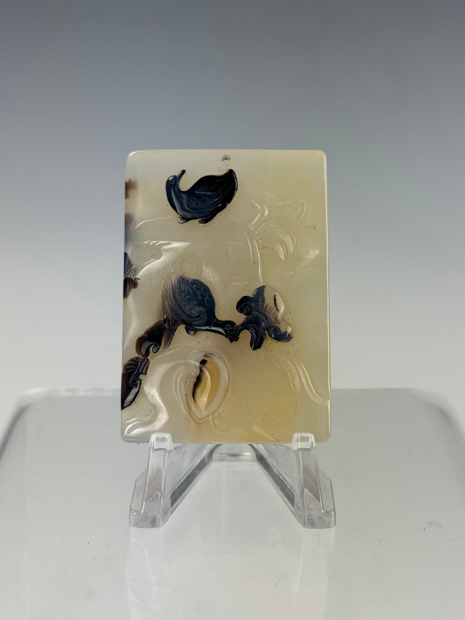 Chinese Agate Rectangular Pendant Carved with Eagle (1 of 3)