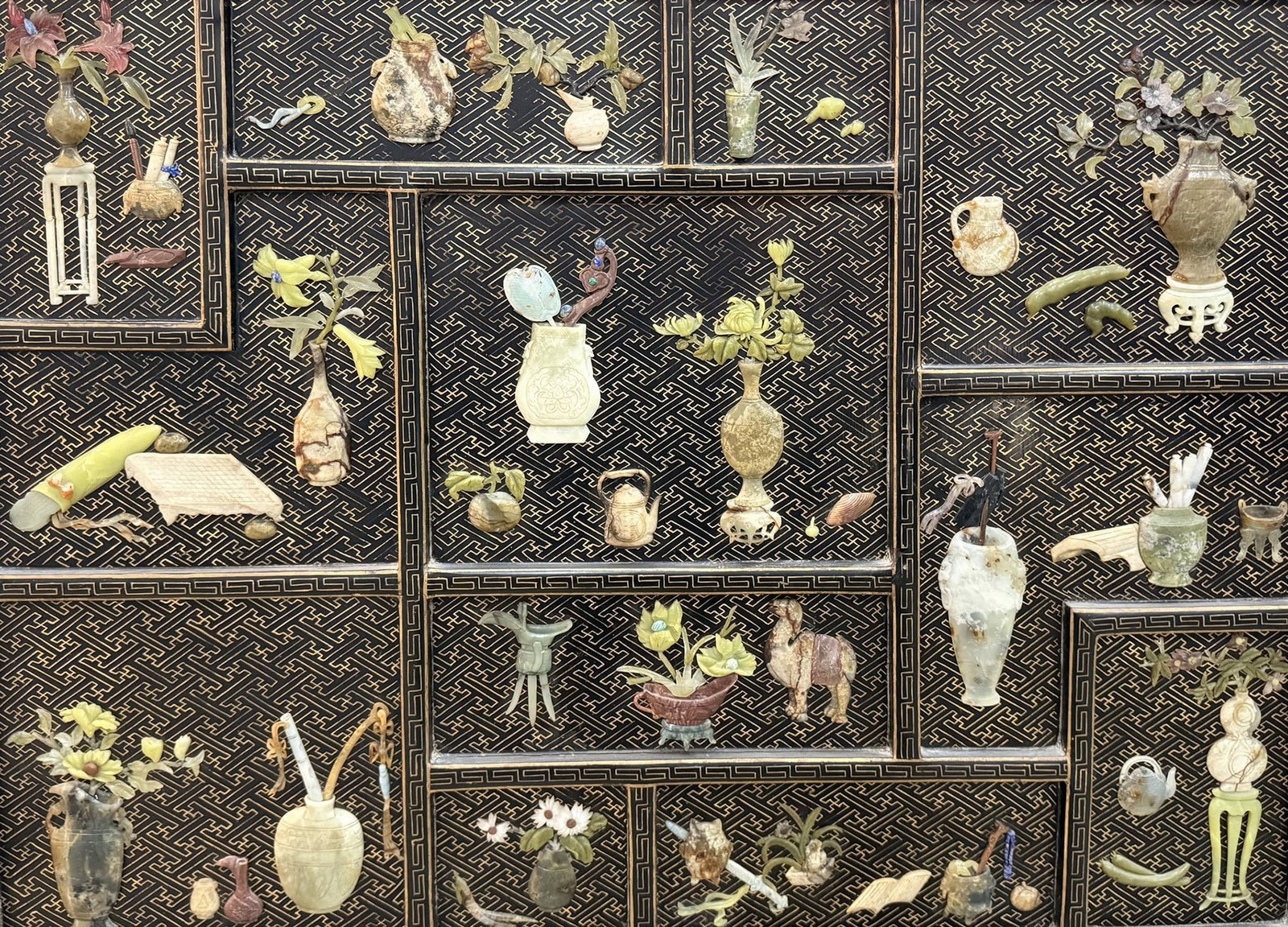 Vintage Chinese Decorative Screen with Jade Stone Inlay (1 of 2)