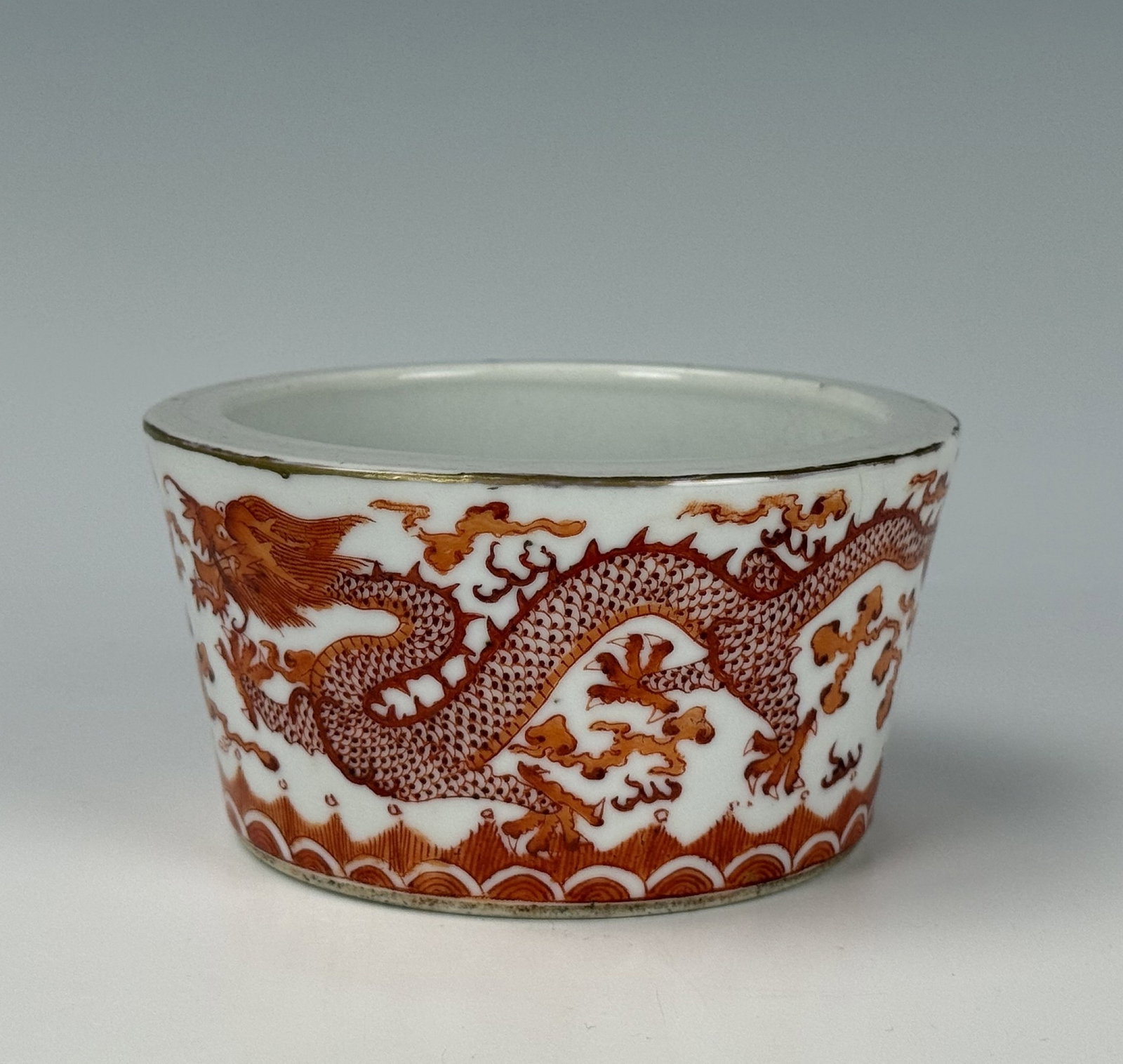 Chinese Iron Red Dragon Porcelain Water Pot Guanxu Mark: Chinese Iron Red Dragon Porcelain Water Pot Guanxu Mark. D 11cm(4.3 in.) x H 5.5cm(2.2 in.). Preview from June 22nd to 26th from 1:00 PM TO 5:00 PM Eastern Time, Location: 15229 Display Court, Rockvil