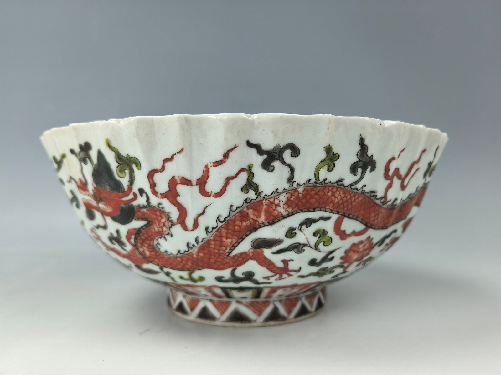 Chinese Wecai and Iron Red Dragon Porcelain Bowl Chenghua Mark: Chinese Wecai and Iron Red Dragon Porcelain Bowl Chenghua Mark, D 19.5 cm(7.9 in.) x H 8 cm(3.2 in.),Preview from June 22nd to 26th from 1:00 PM TO 5:00 PM Eastern Time, Location: 15229 Display Court,
