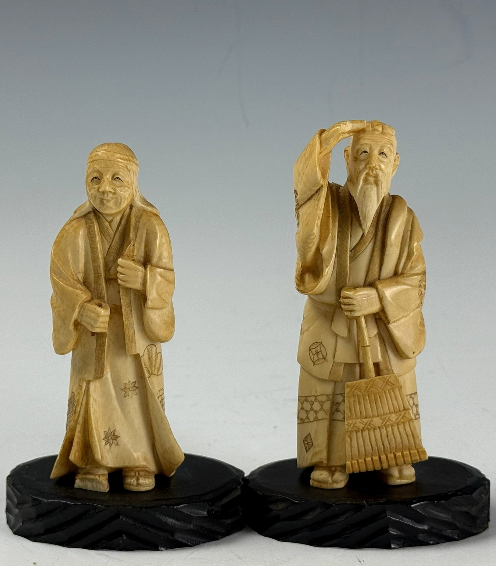 Two Antique Japanese Carved Cattle Bone Netsuke (1 of 2)