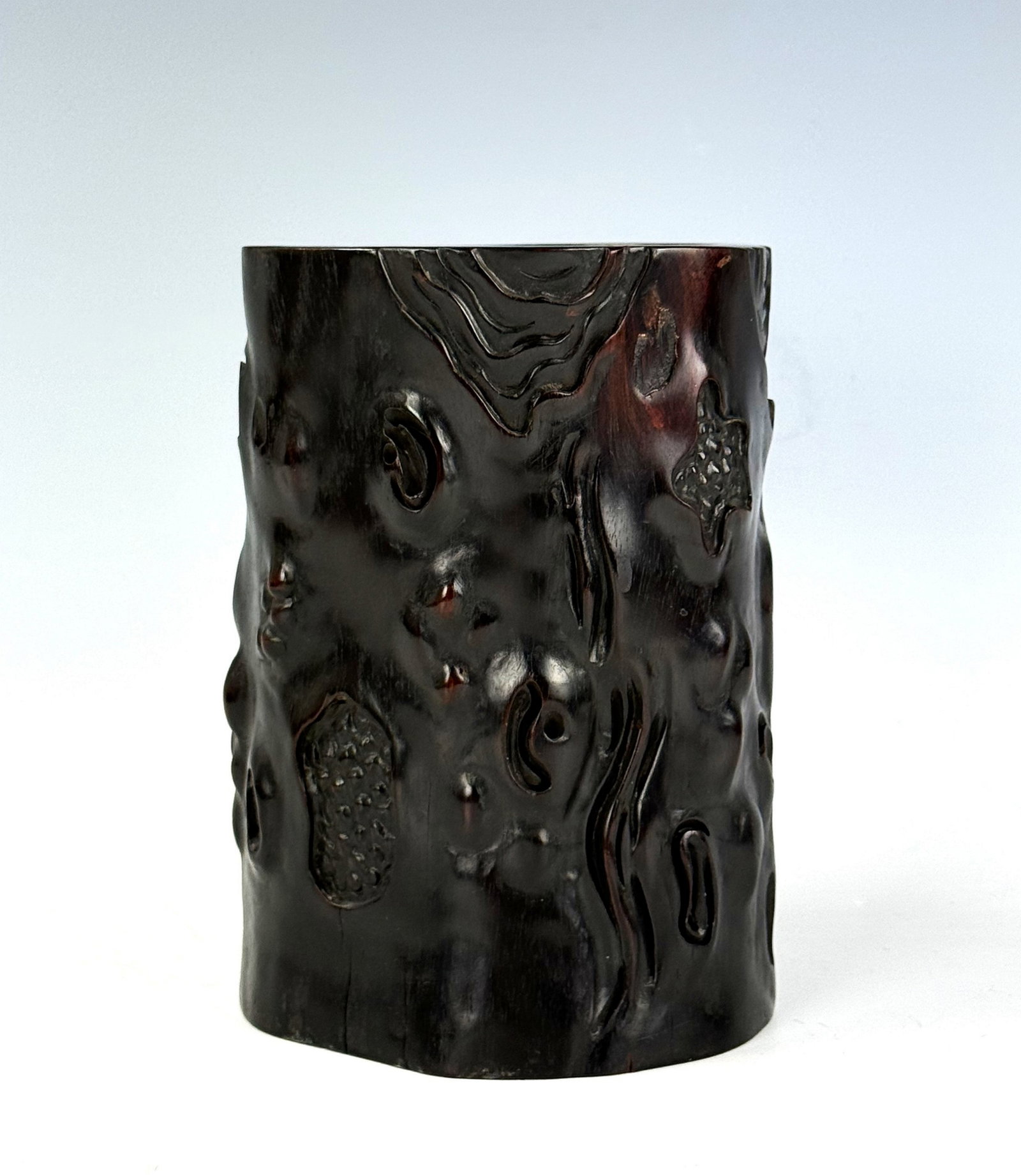 A Chinese Carved Zitan Wood Brush Pot (1 of 7)