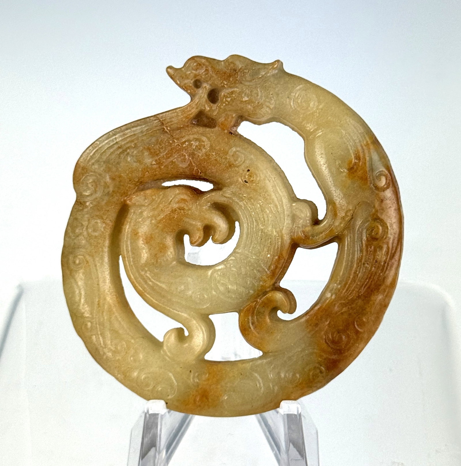 Chinese Dragon and Phoenix Carved Celadon Jade Pendant (1 of 3)