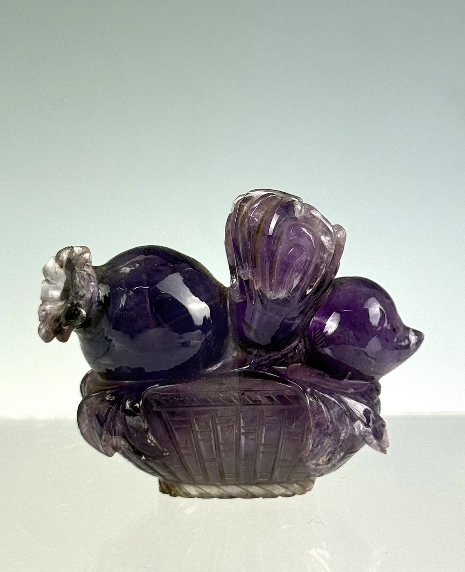 Chinese Carved Flower Basket Amethyst Carved Pendant (1 of 4)
