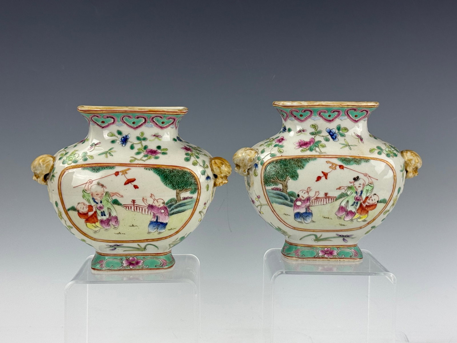 Pair of Chinese Famille Rose Porcelain Wall Vases Qianlong Mark (1 of 7)