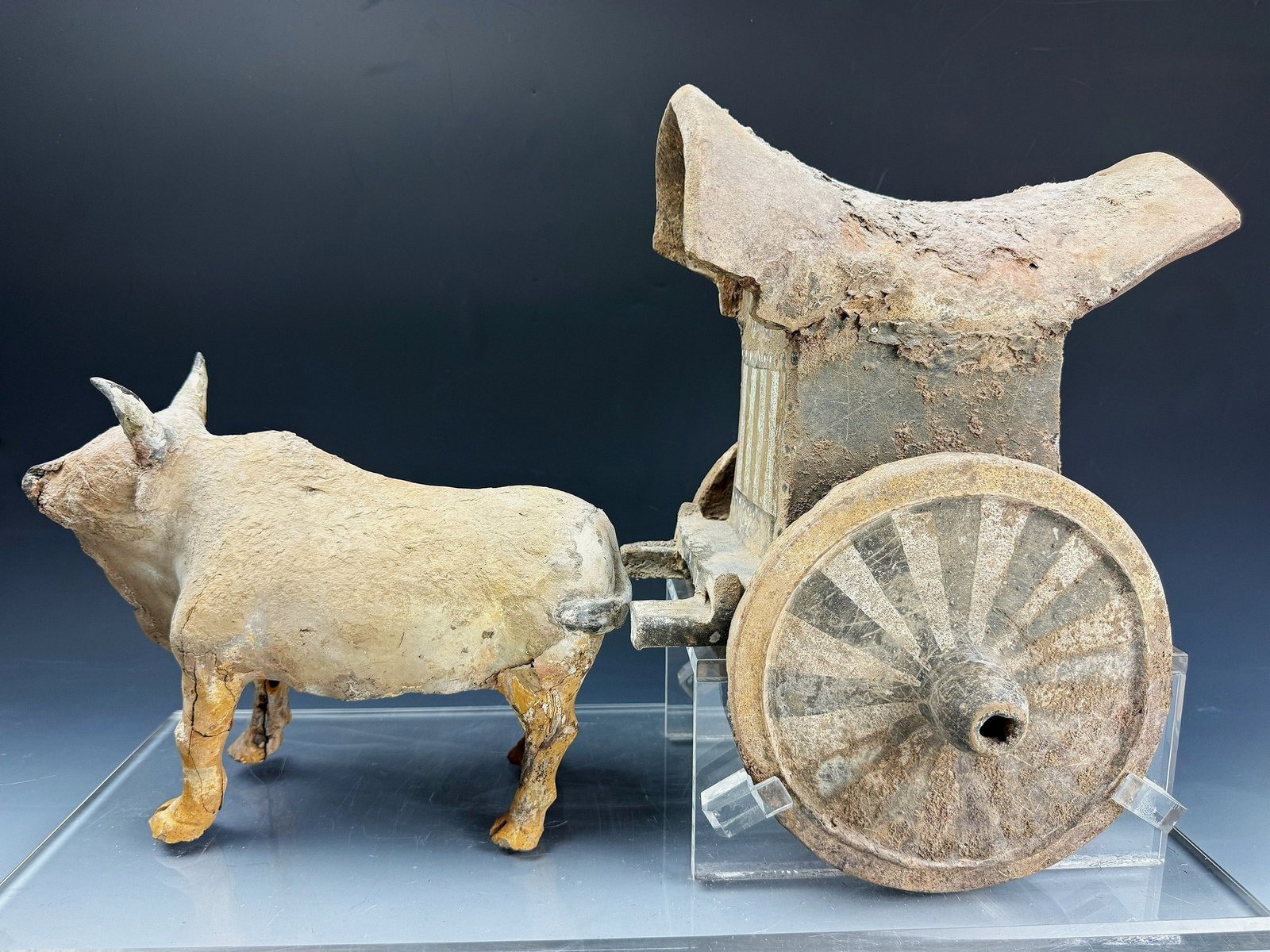 A Chinese Painted Pottery Ox and Cart Probery Wei Dynasty (1 of 7)
