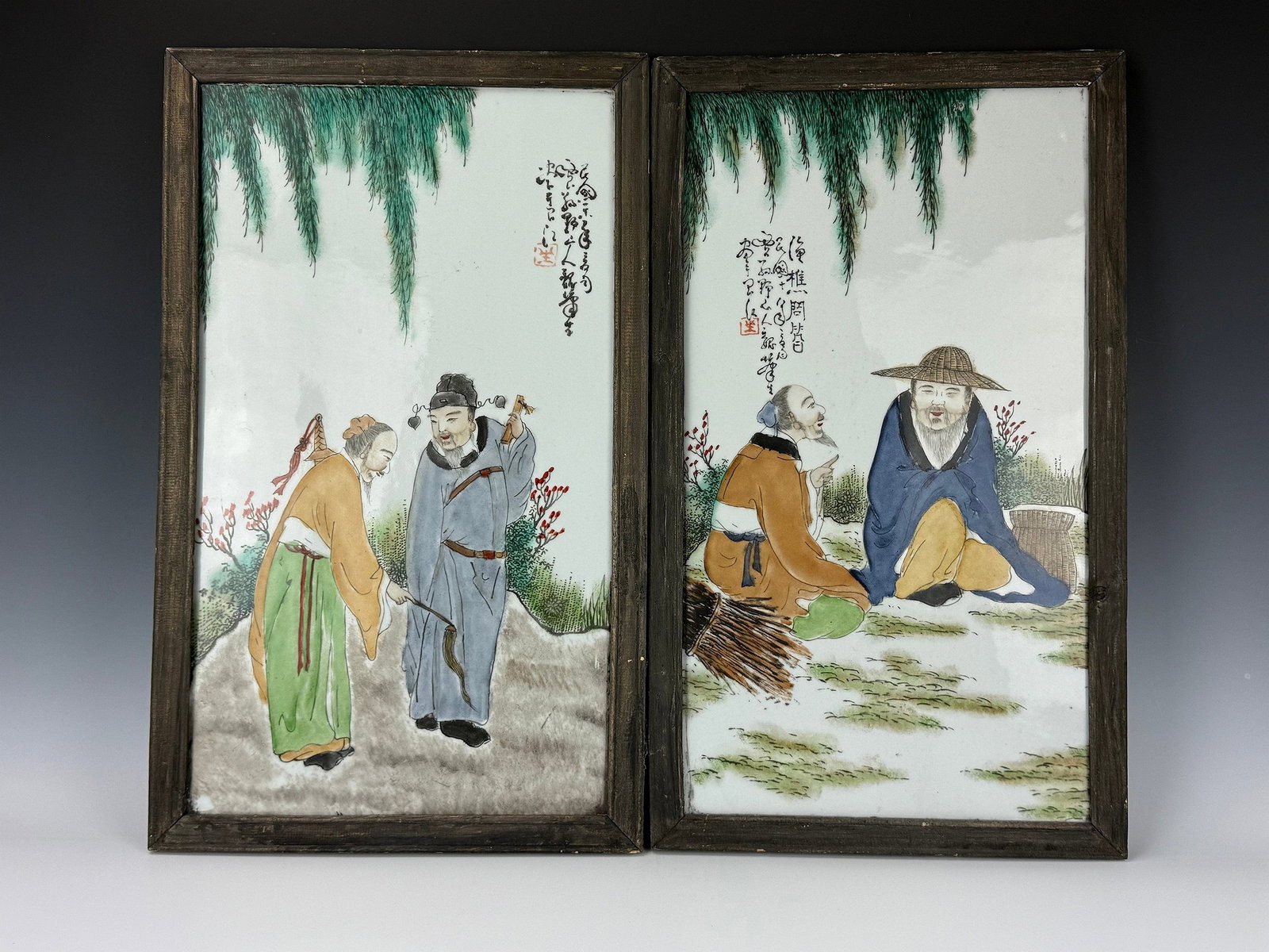Pair of Chinese Framed Porcelain Plaques with Figure Scenes (1 of 5)