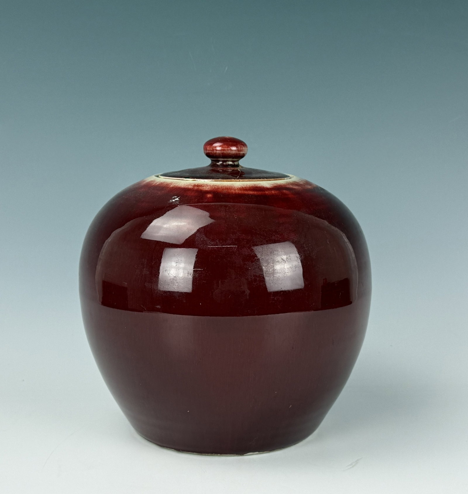 Chinese Red Glazed Porcelain Lidded Jar (1 of 6)