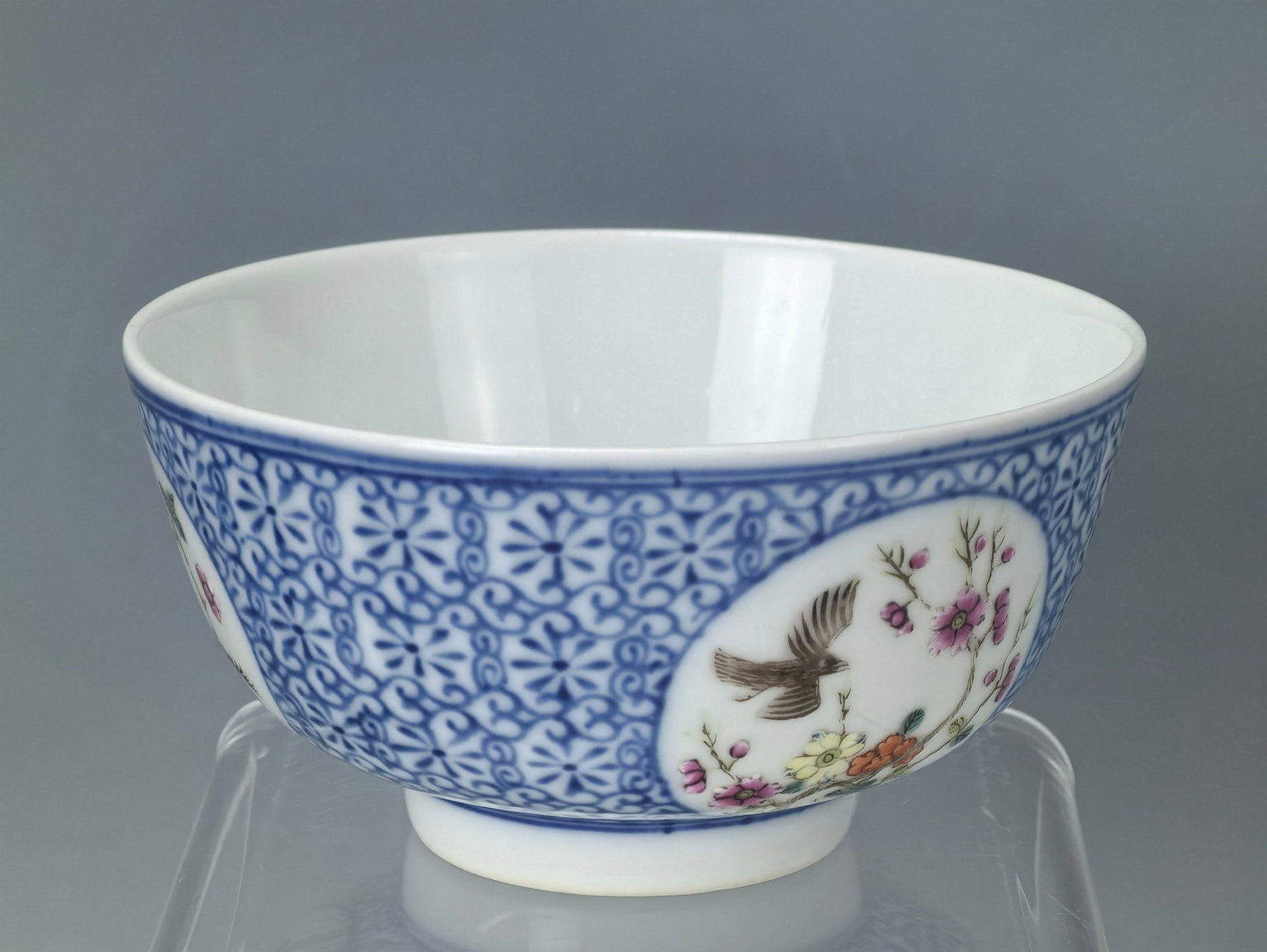 Chinese Blue Ground Porcelain Bowl with Bird and Flower Panels Xuantong Mark (1 of 5)