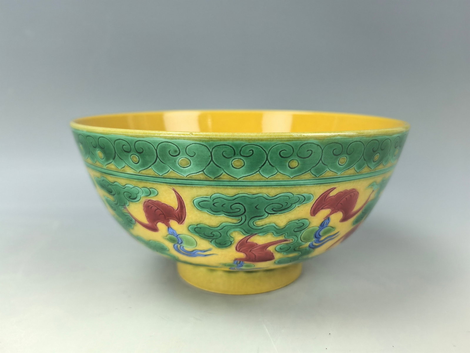 Chinese Yellow Ground Porcelain Bowl with Bird and Cloud Motifs Yongzheng Mark (1 of 6)