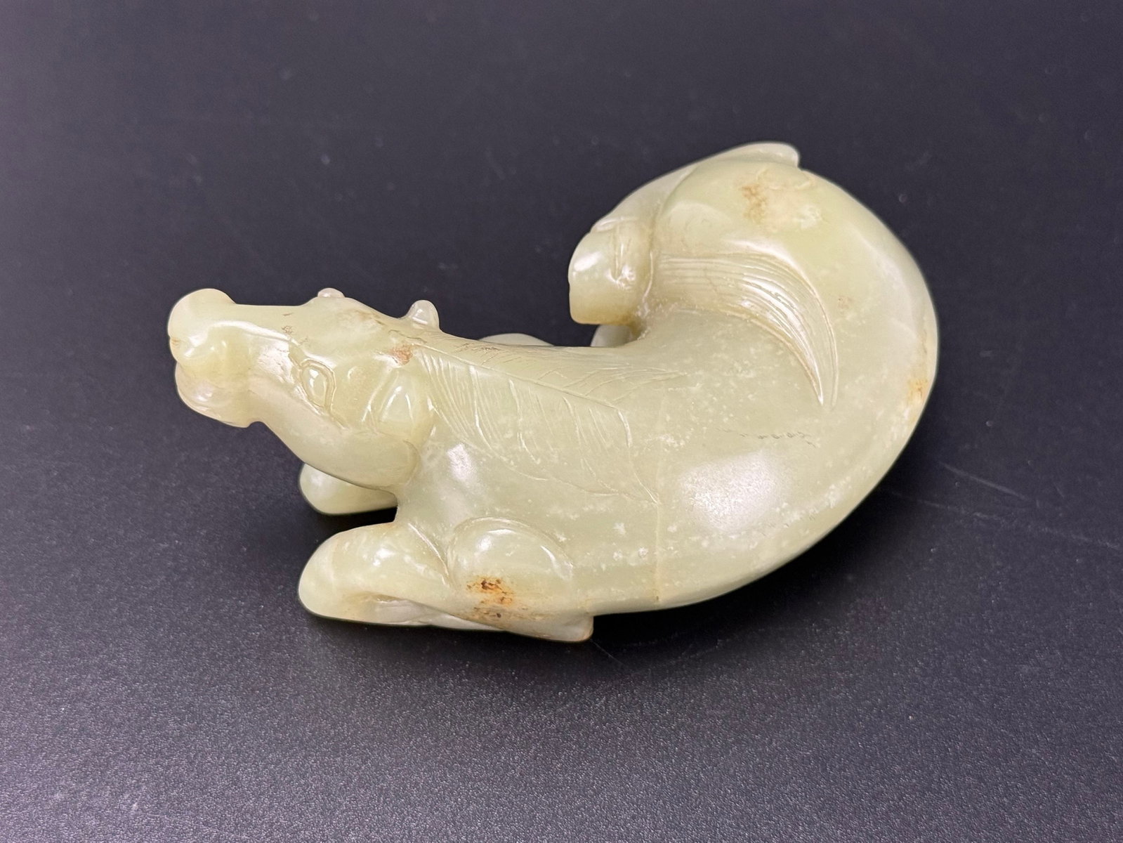 Chinese Carved Jade Figure of a Reclining Horse (1 of 2)