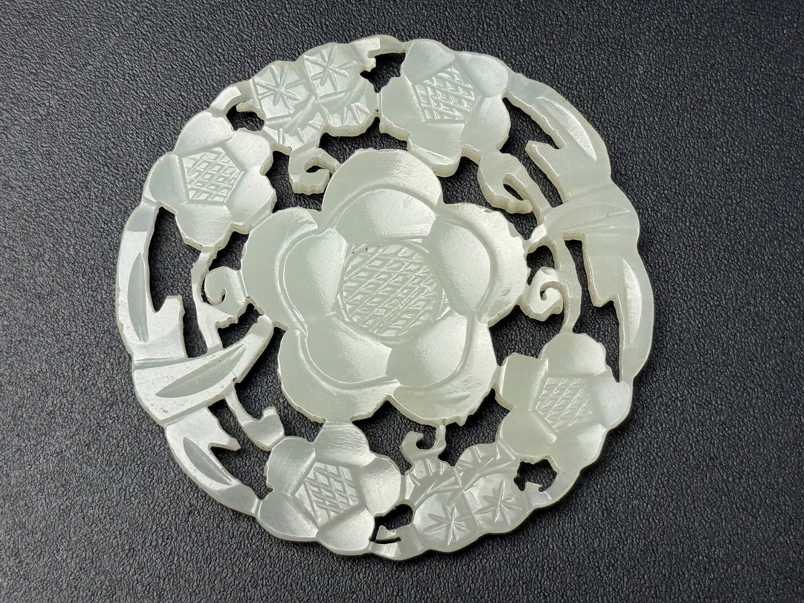 Chinese Carved White Jade Plum Blossom Plaque (1 of 2)