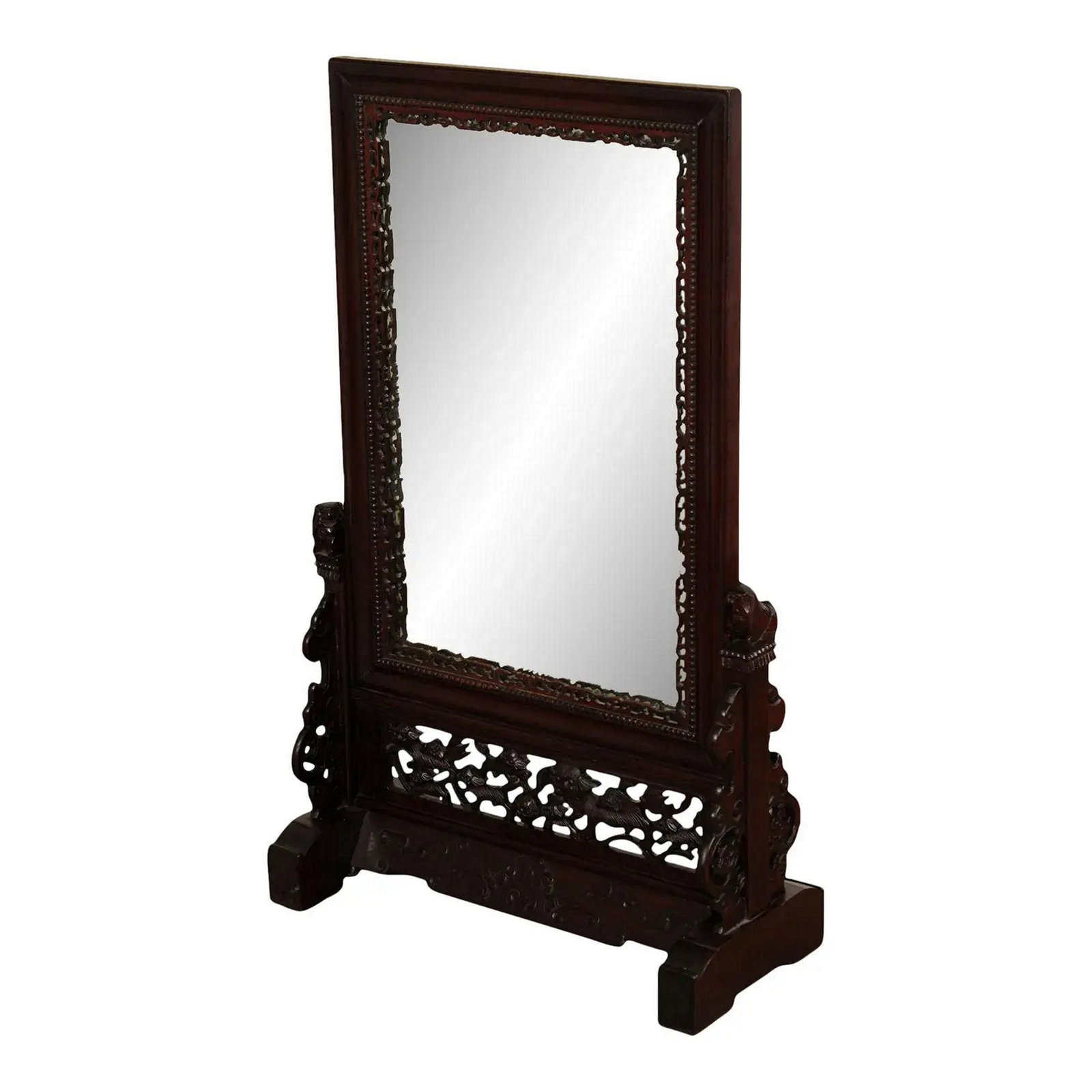 Antique Chinese Carved Hardwood Table Screen Mirror (1 of 1)
