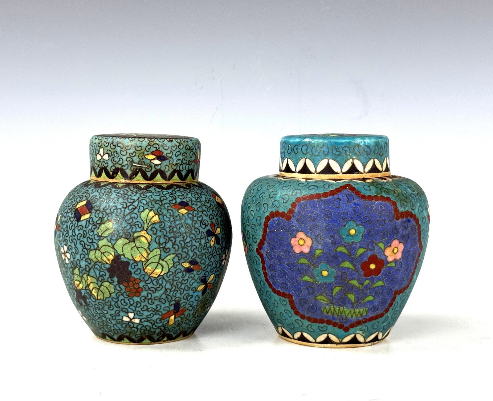Two Antique Japanese Cloisonne Totai Covered Enamel Porcelain Jars (1 of 9)