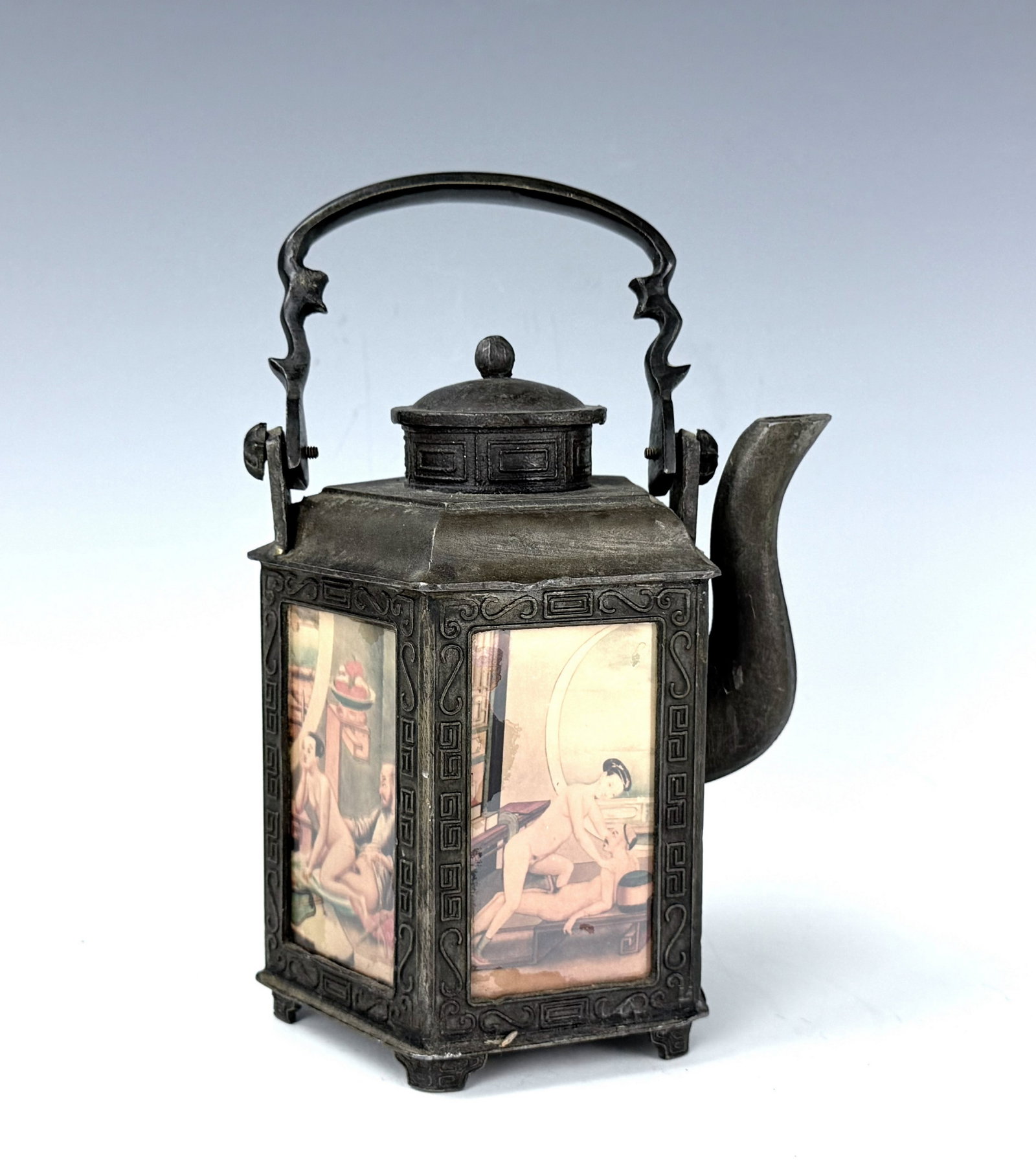 Vintage Chinese Metal Lidded Tea Jar with Erotic Art and Yongshun Mark (1 of 7)