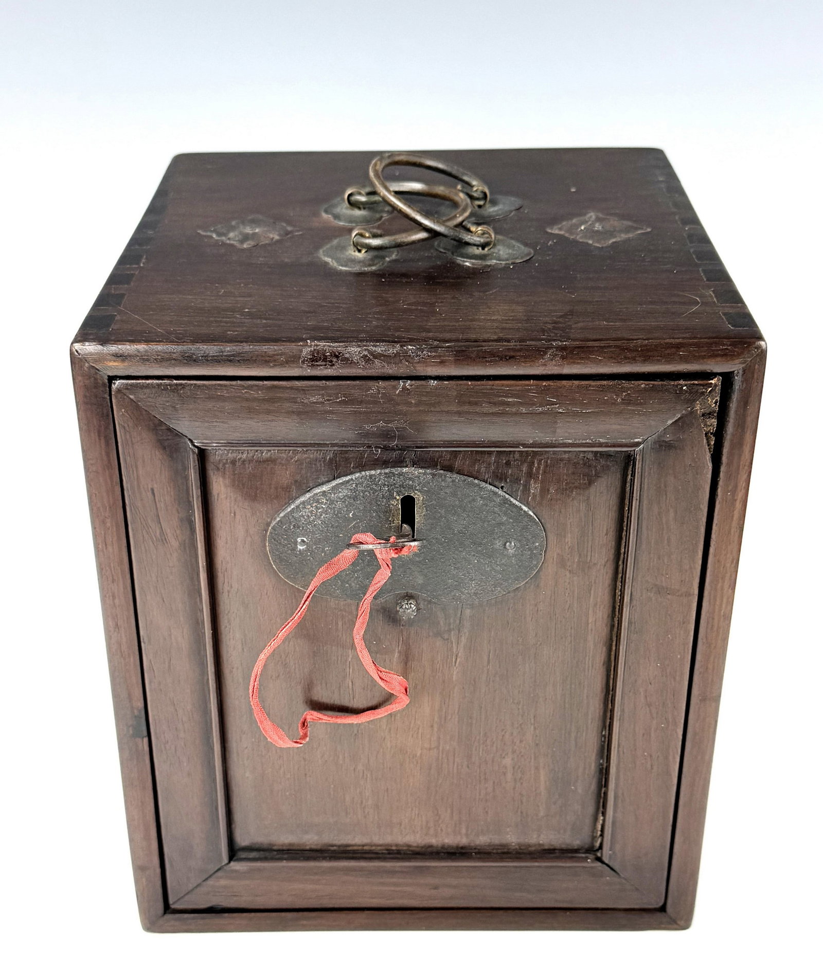 An Antique Chinese Rosewood Scholar Box: An Antique Chinese Rosewood Scholar Box with copper auxiliary works. H 21cm(8.3 in.) x W 18.5cm(7.3 in.). Preview from June 22nd to 26th from 1:00 PM TO 5:00 PM Eastern Time, Location: 15229 Display C