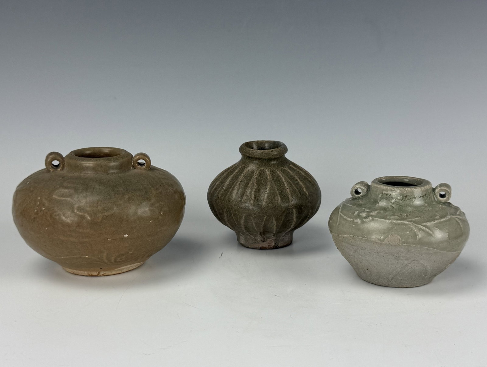 Three Yuan Dynasty Longquan Celadon Porcelain Globular Jarletts (1 of 6)