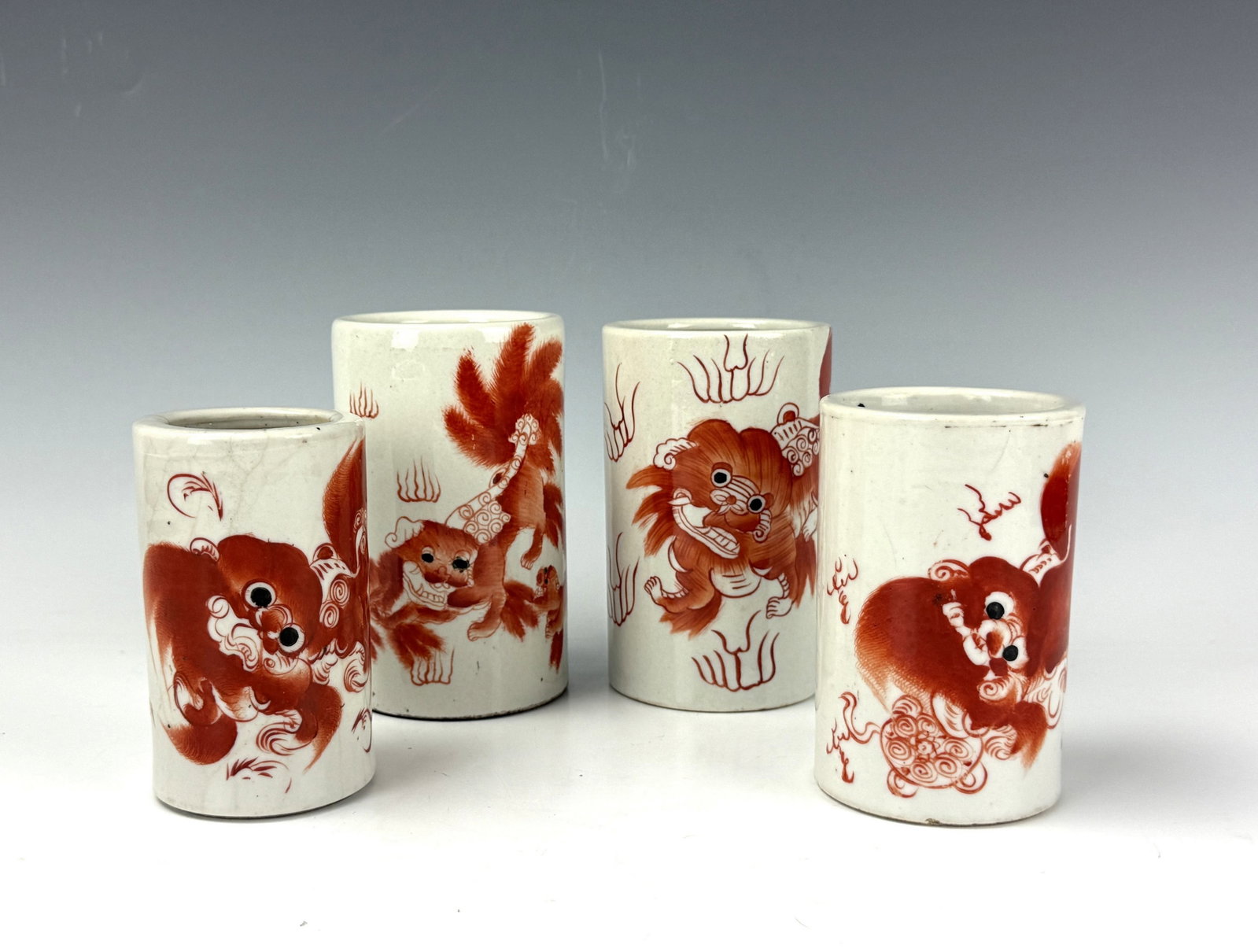 Group of 4 Chinese Iron Red Porcelain Brush Pots (1 of 9)