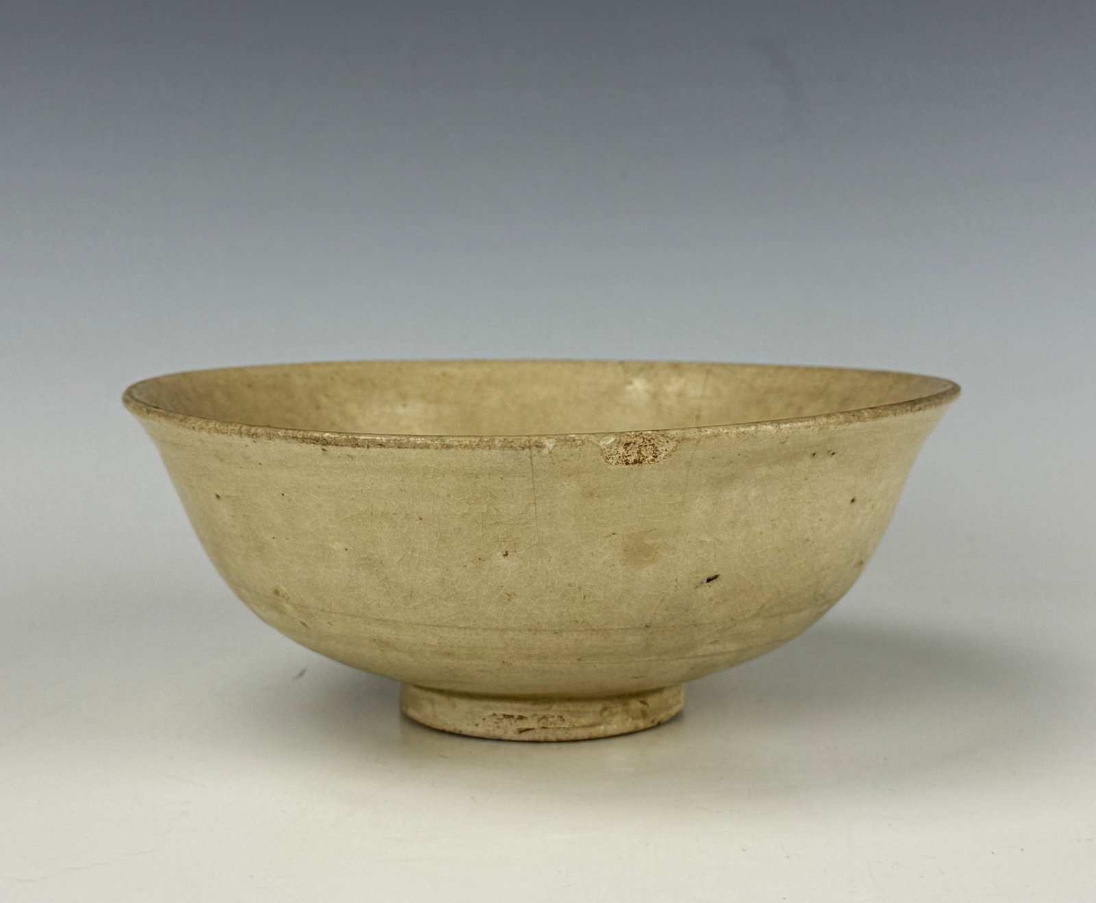 Asian Antique Handmade Ceramic Bowl with Light Beige Matte Glaze: Asian Antique Handmade Ceramic Bowl with Light Beige Matte Glaze. D 17cm(6.7in.) x H 6.5cm(2.6in.). Preview from June 22nd to 26th from 1:00 PM TO 5:00 PM Eastern Time, Location: 15229 Display Court,