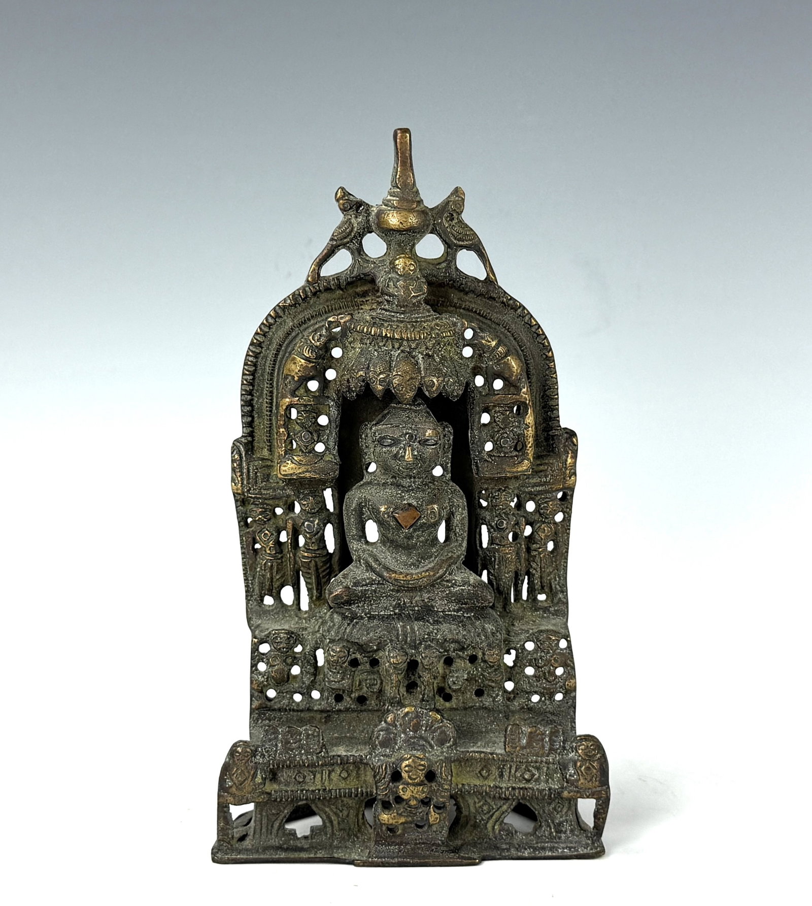 India Bronze Stele Depicting Jain Shrines: India Bronze Stele Depicting Jain Shrines, H 20 cm(8 in.) x W 10 cm(4.3 in.) x D 6 cm(2.6in.). Preview from June 22nd to 26th from 1:00 PM TO 5:00 PM Eastern Time, Location: 15229 Display Court,