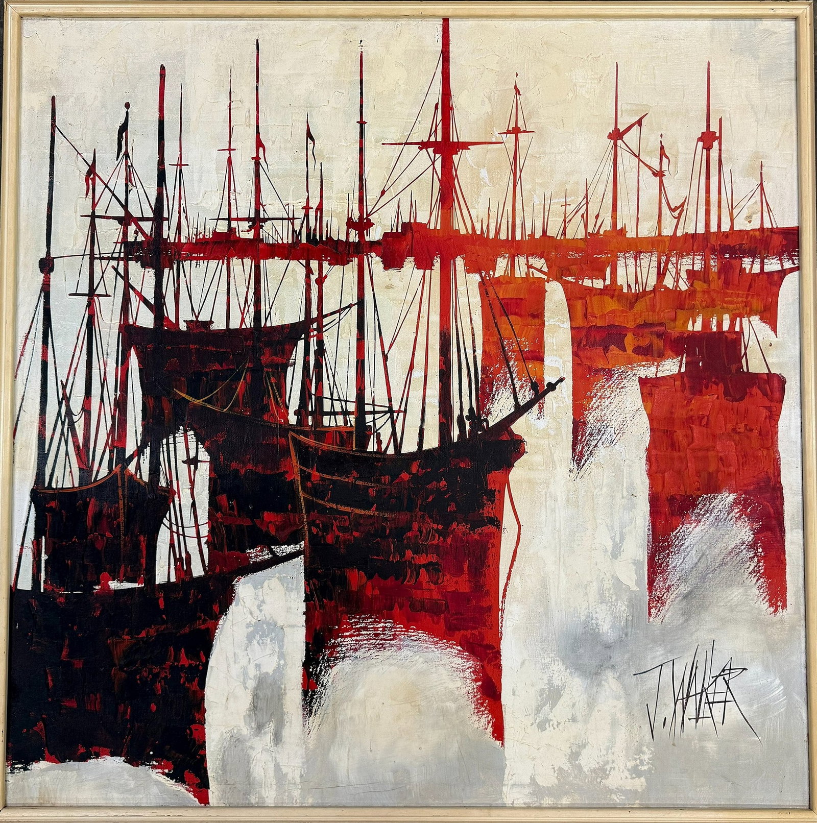 Abstract Nautical Composition with Ships Signed J Walker (1 of 2)