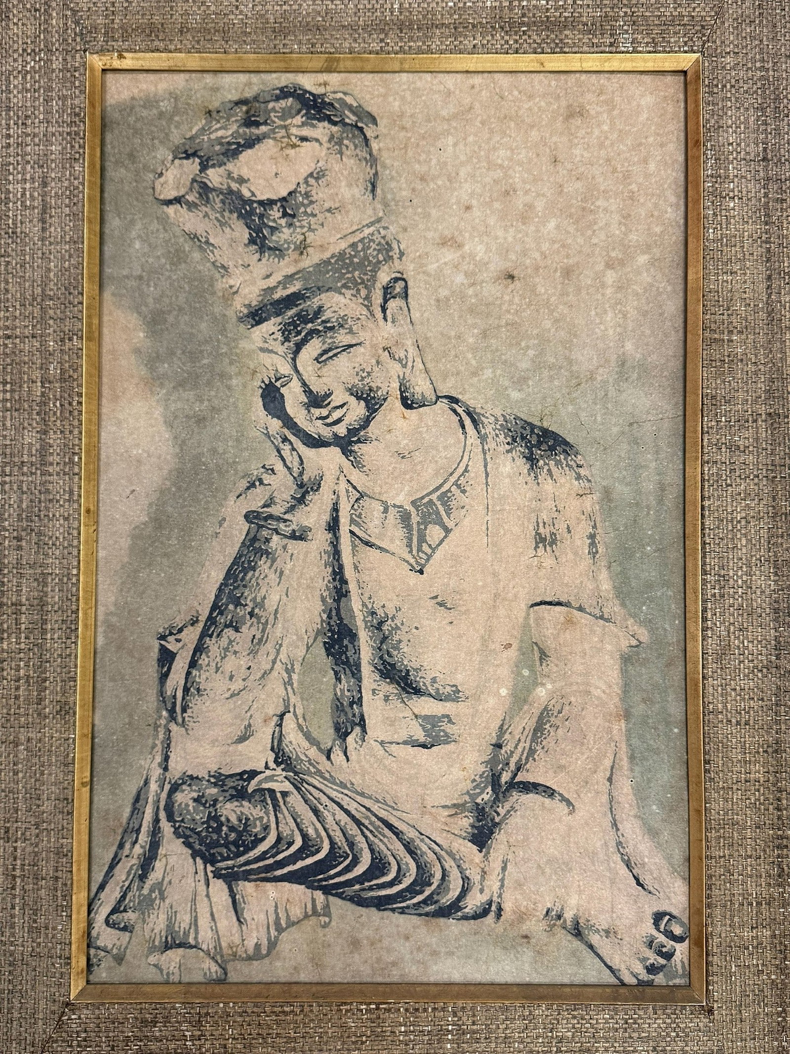 Thinking Buddha Batik Artwork: Thinking Buddha Batik Artwork , by Han Palace Art Co.Taiwan, Taiwan. H 110cm(43.3in.) x W 65cm(25.6in.). Preview from June 22nd to 26th from 1:00 PM TO 5:00 PM Eastern Time, Location: 15229 Display