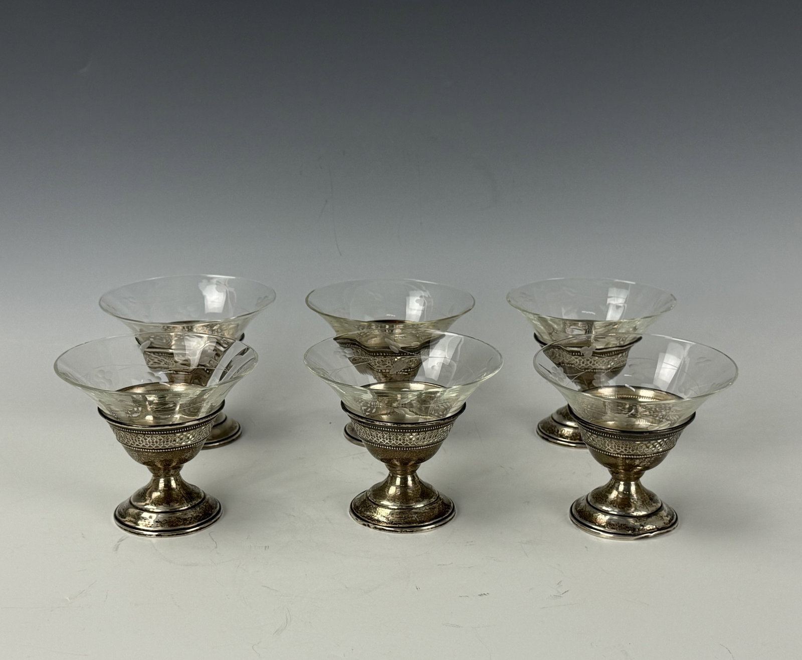 Group of 6 Antique Silver Mounted Glass Coupes (1 of 6)