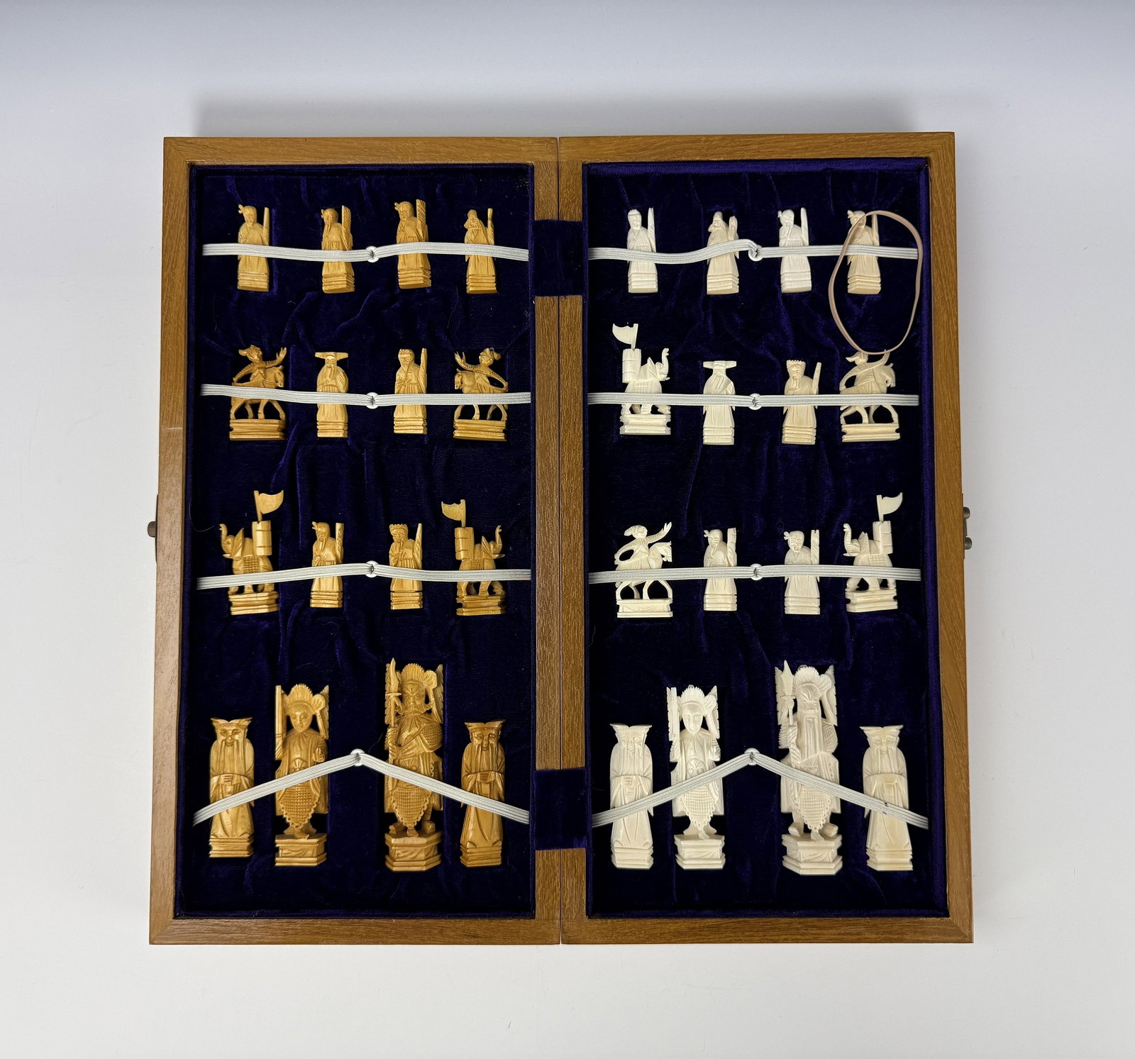 Vintage Hand Carved Chess Set with Wooden Folding Board Case (1 of 3)