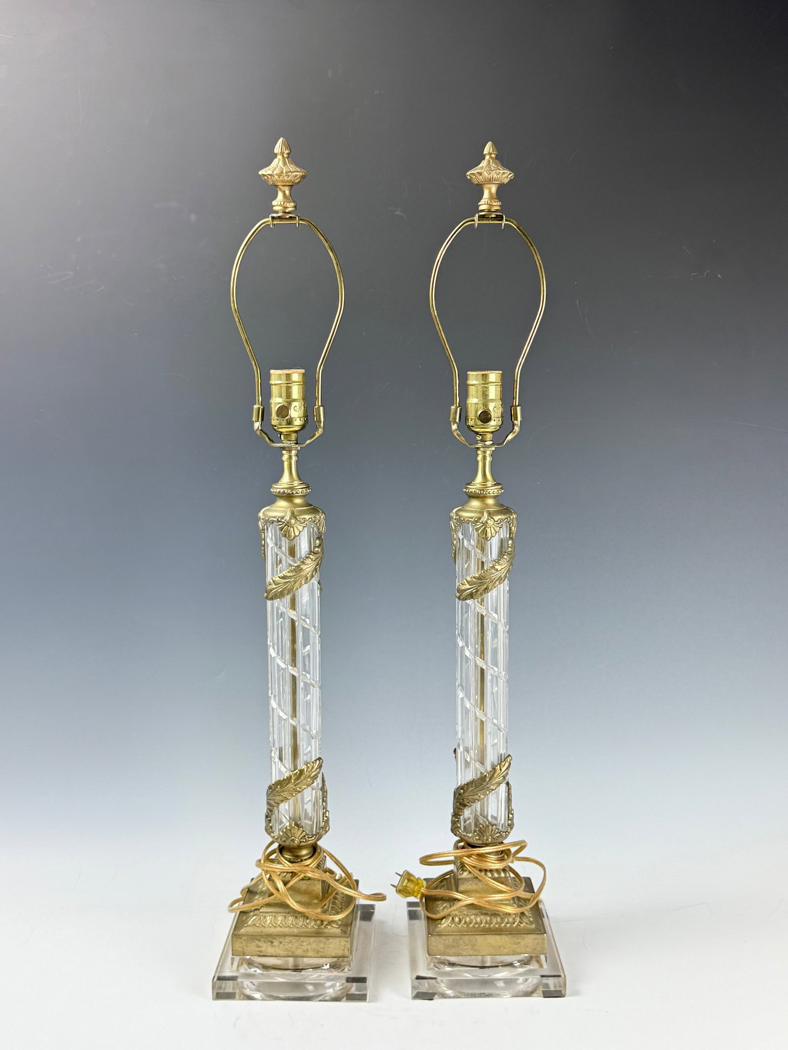 Pair of Vintage Corinthian Column Style Glass and Brass Table Lamps (1 of 5)