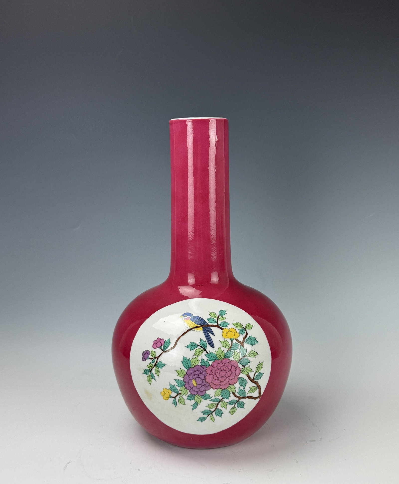 A Vintage Pink Ground Famille Rose Porcelain Vase: A Vintage Pink Ground Famille Rose Porcelain Vase . H 36 cm(14.2 in.). Preview from June 22nd to 26th from 1:00 PM TO 5:00 PM Eastern Time, Location: 15229 Display Court, Rockville, MD 20850.
