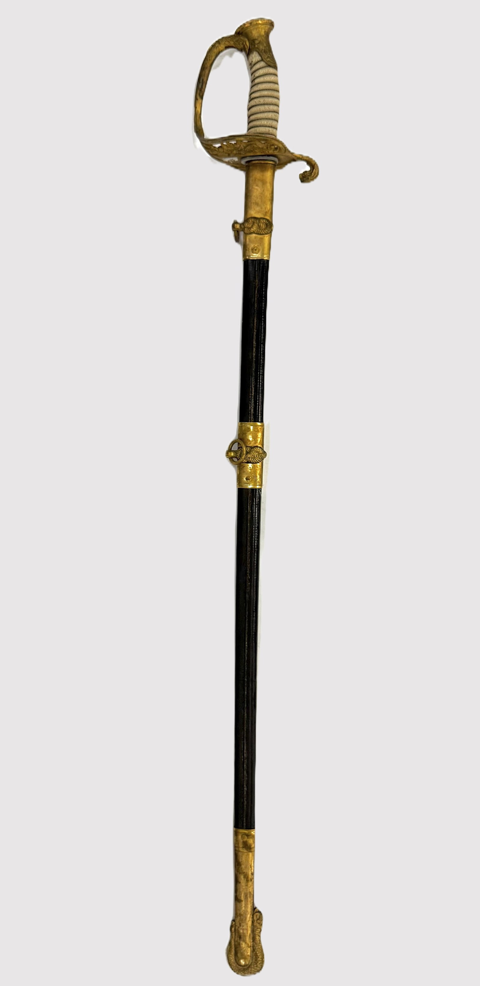 Original U.S. WWII Navy Model Officer Sword with Scabbard: Original U.S. WWII Navy Model Officer?s Sword with Scabbard, L 89 cm(36 in.). Preview from Aug 24th to 28th from 1:00 PM TO 5:00 PM Eastern Time, Location: 15229 Display Court, Rockville, MD 20850.