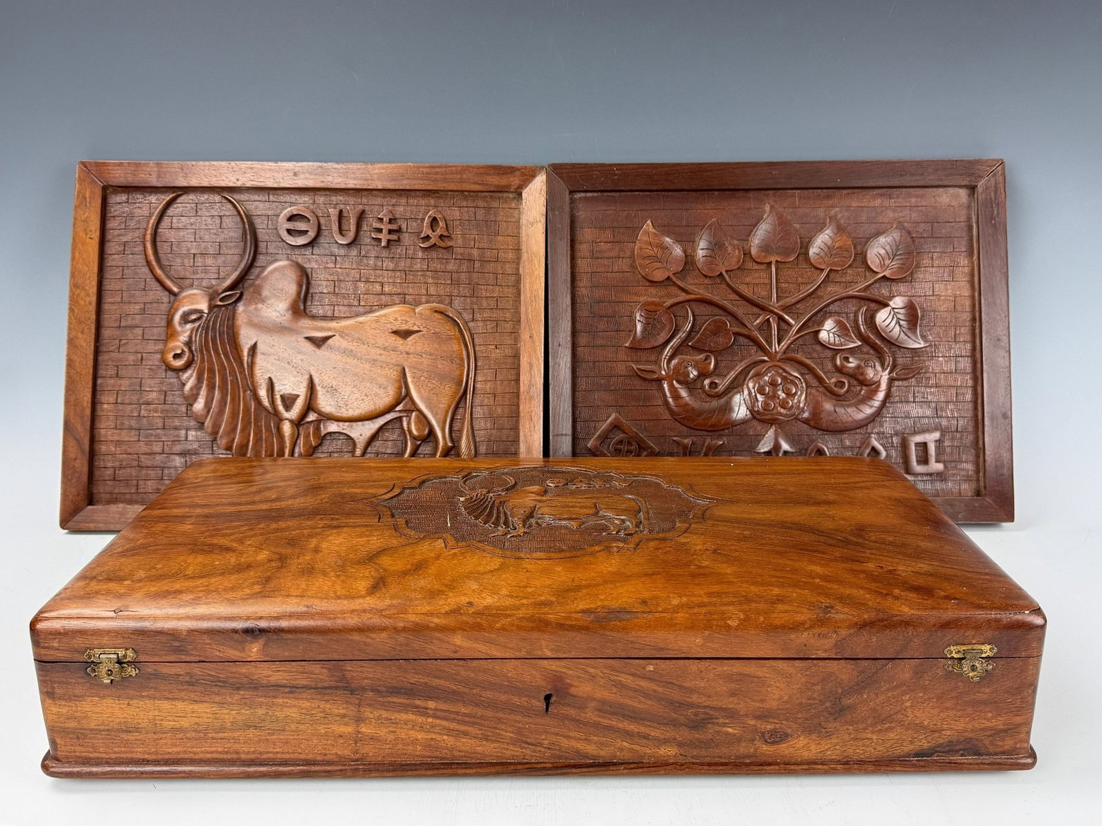 Indian Wooden Jewelry Box and Two Wall Hanging Panels (1 of 9)
