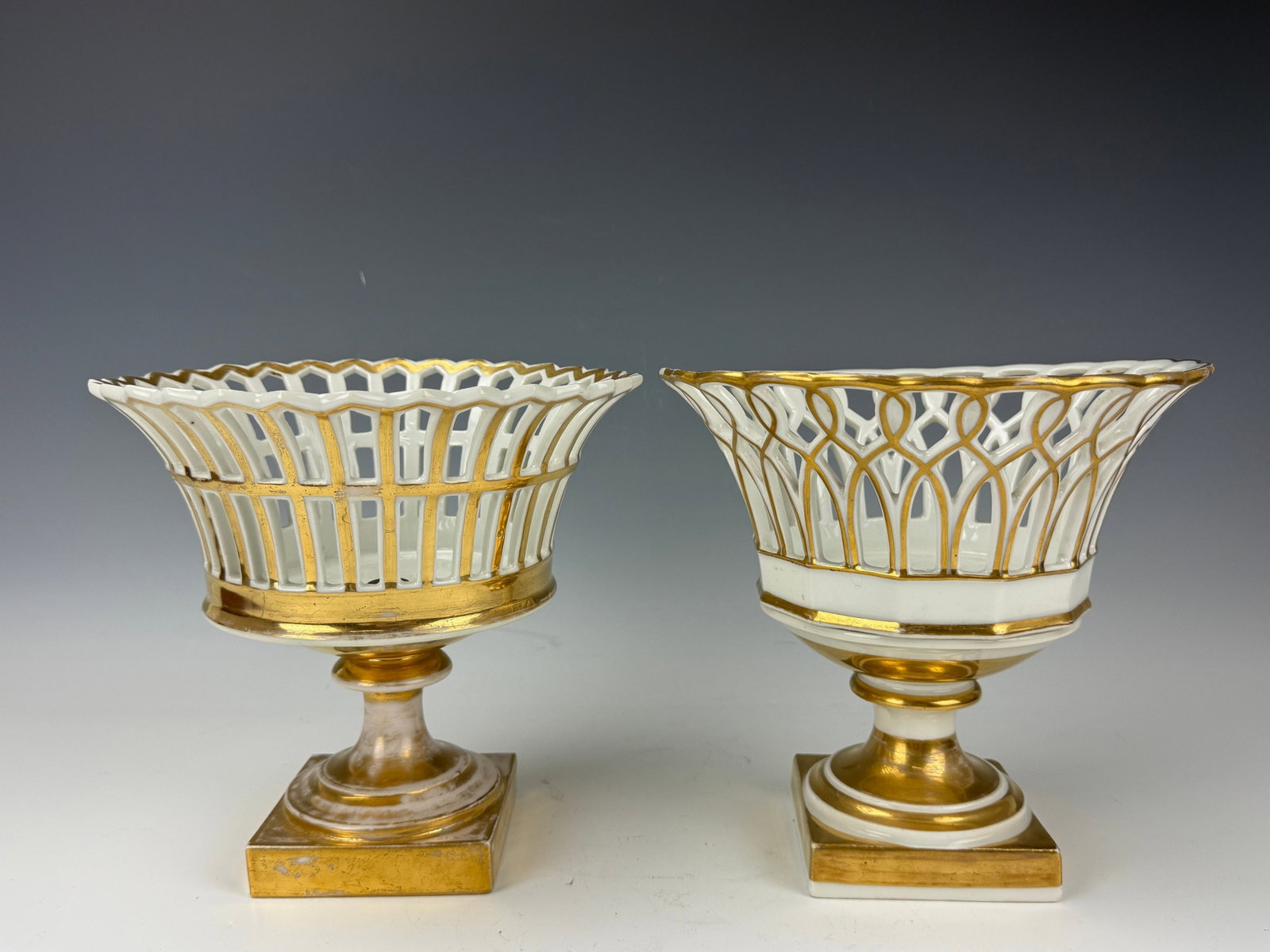 Two Antique French Empire Paris Porcelain Gilt Reticulated Baskets (1 of 6)