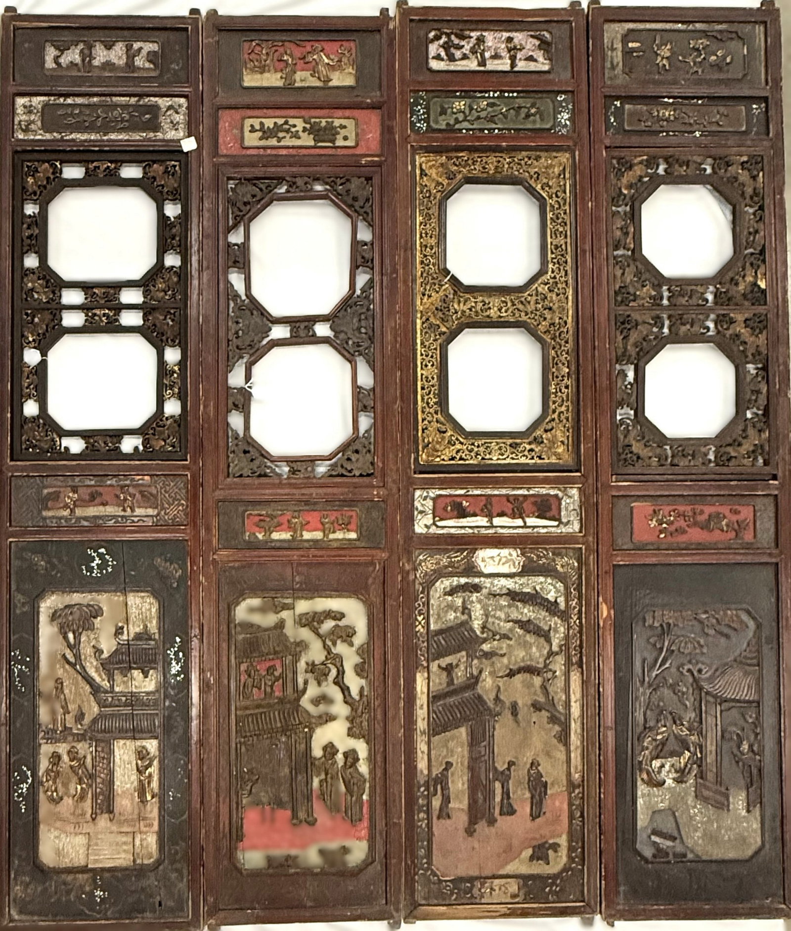 Four Antique Chinese Carved Openwork Wood Screen Panels (1 of 6)
