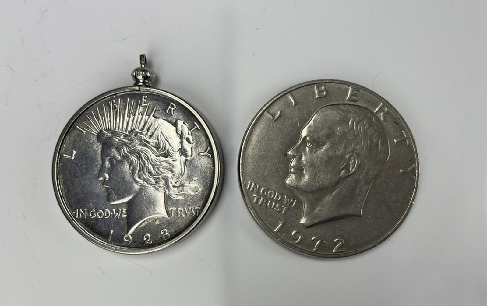 1923 Peace Dollar Pendant and 1972 Eisenhower Dollar