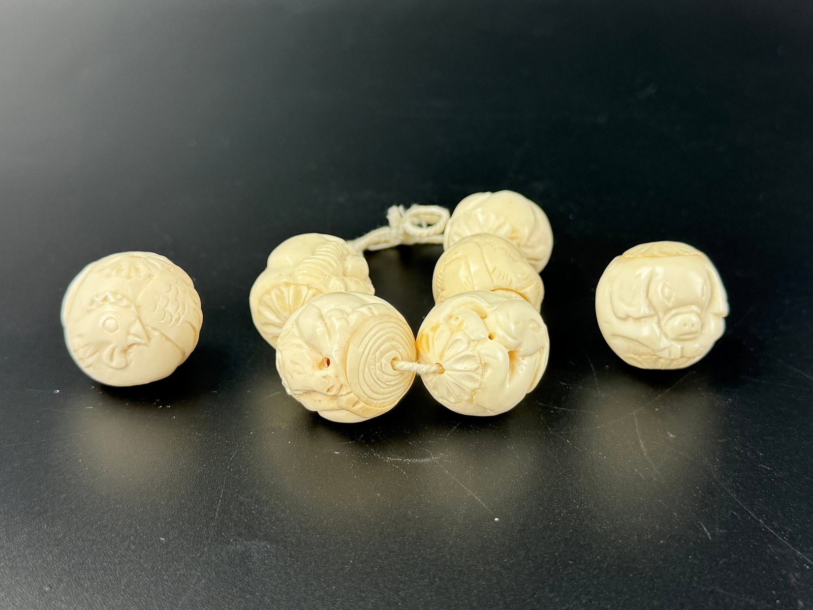 Set of 6 Carved Bone Beads with Animal Figures