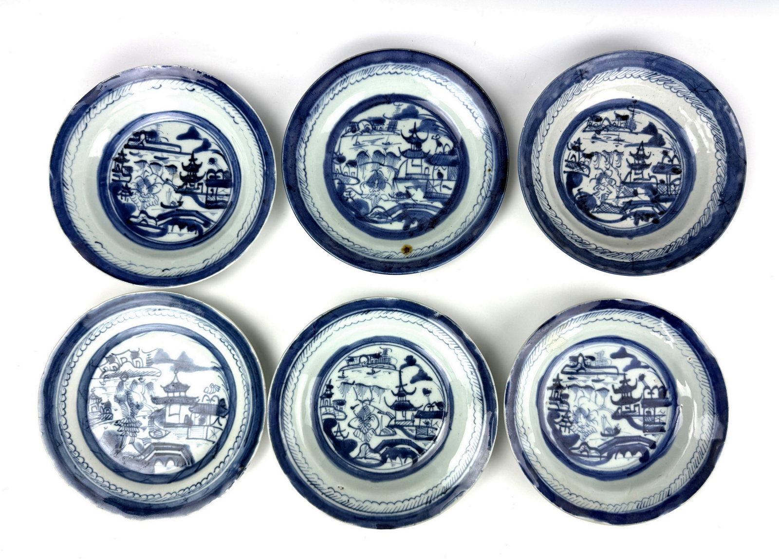 Group of 6 Chinese Blue and White Landscape Plates (1 of 9)