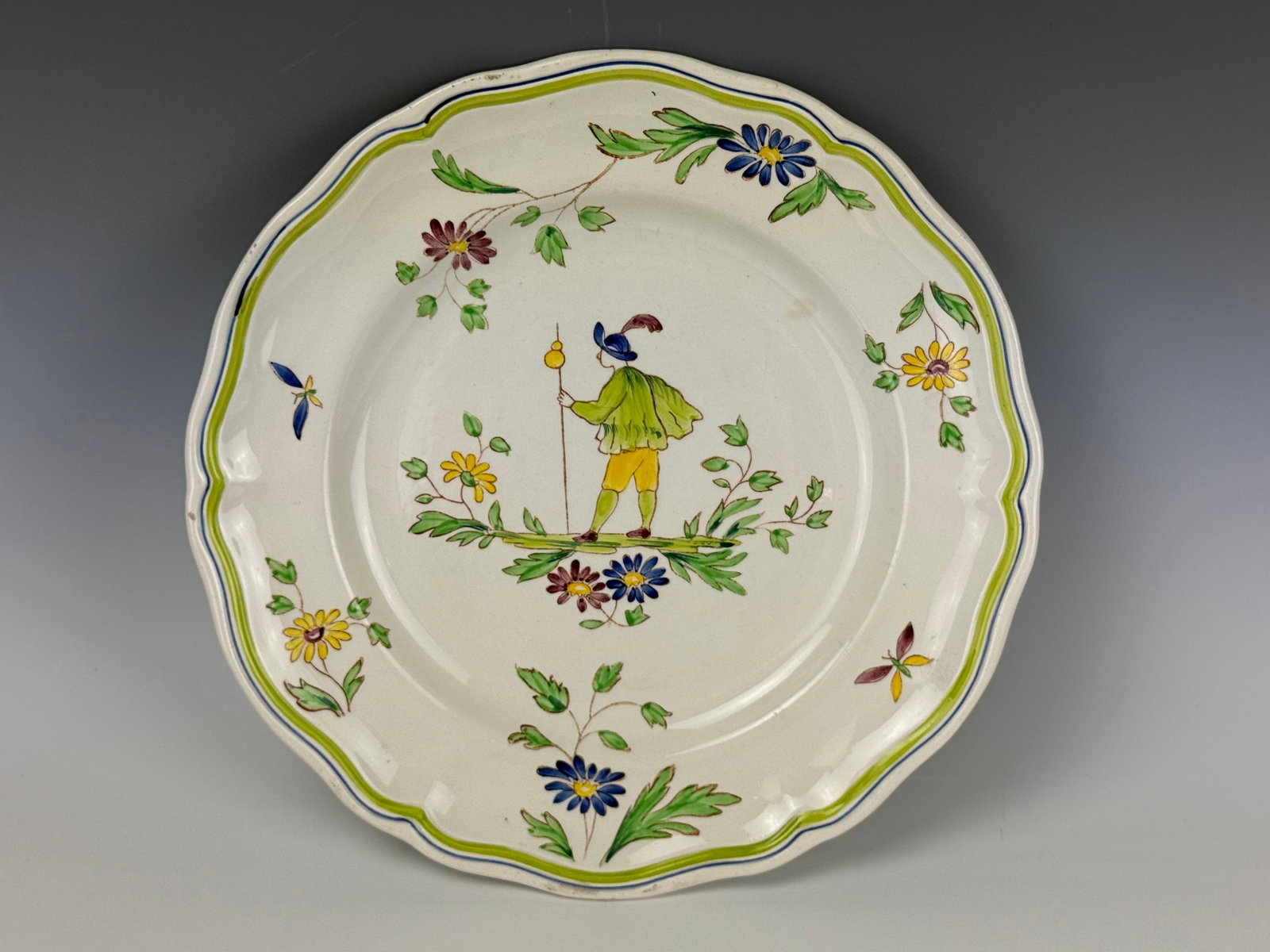 French Moustiers Hand Painted Faience Plate Signed LF A