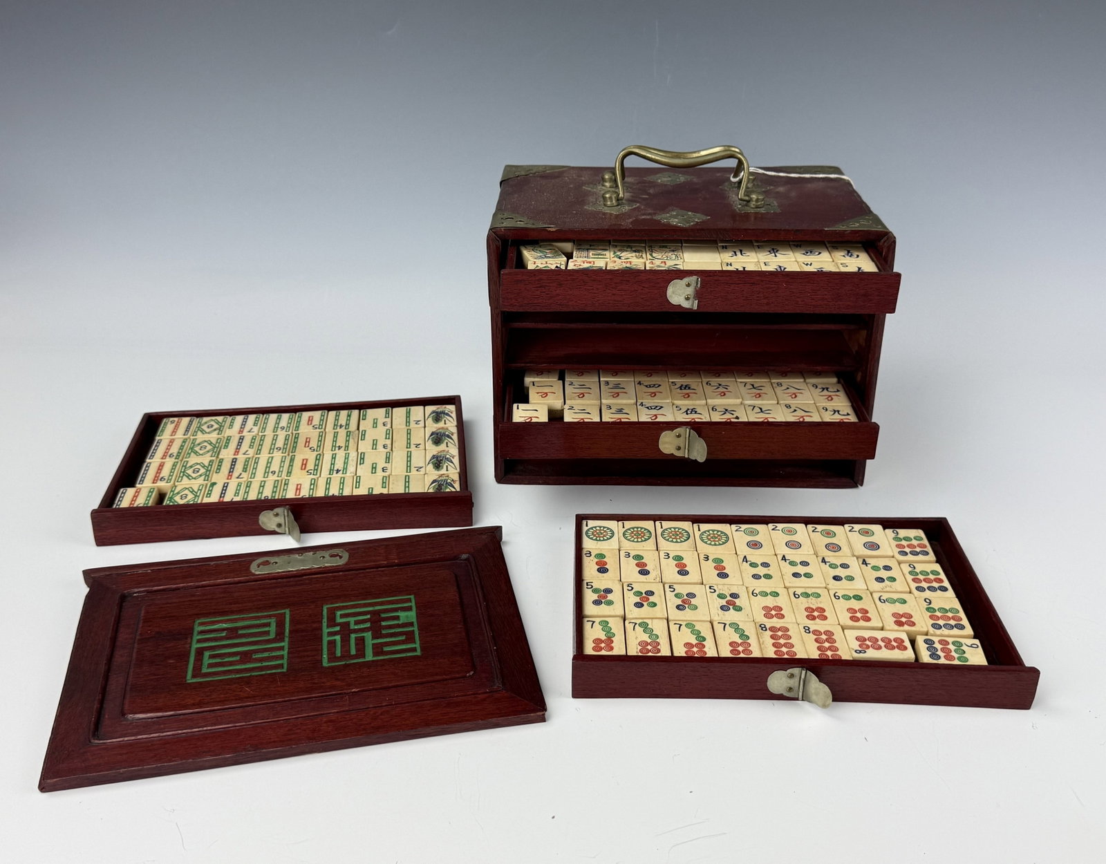 Vintage Mahjong Set with Bone and Bamboo Tiles in Wooden Case (1 of 8)