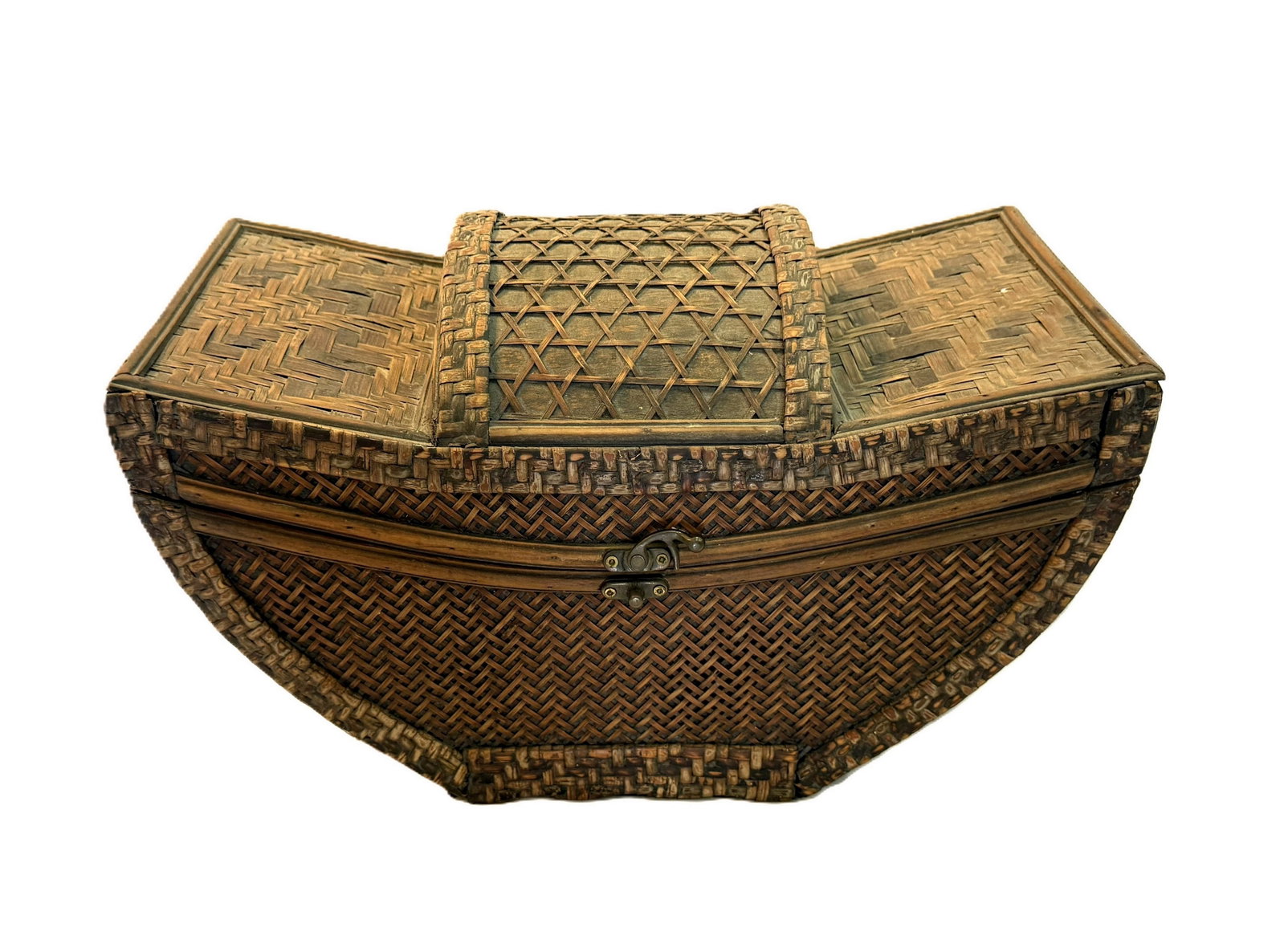 Asian Antique Woven Bamboo Storage Box (1 of 2)