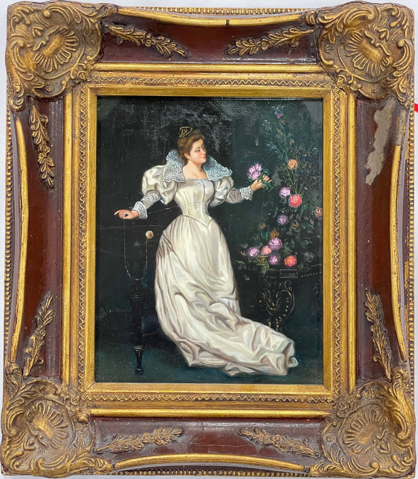 Antique Oil Painting Bouquet of Flowers School of Pio Ricci: Antique Oil Painting Bouquet of Flowers School of Pio Ricci (1850?1919) Italian artist Signed and Framed. H 24 cm(9.4 in.) x W 18 cm(7 in.), Frame H 39 cm(15.4 in.) x W 34 cm(13.4 in.). Preview from A