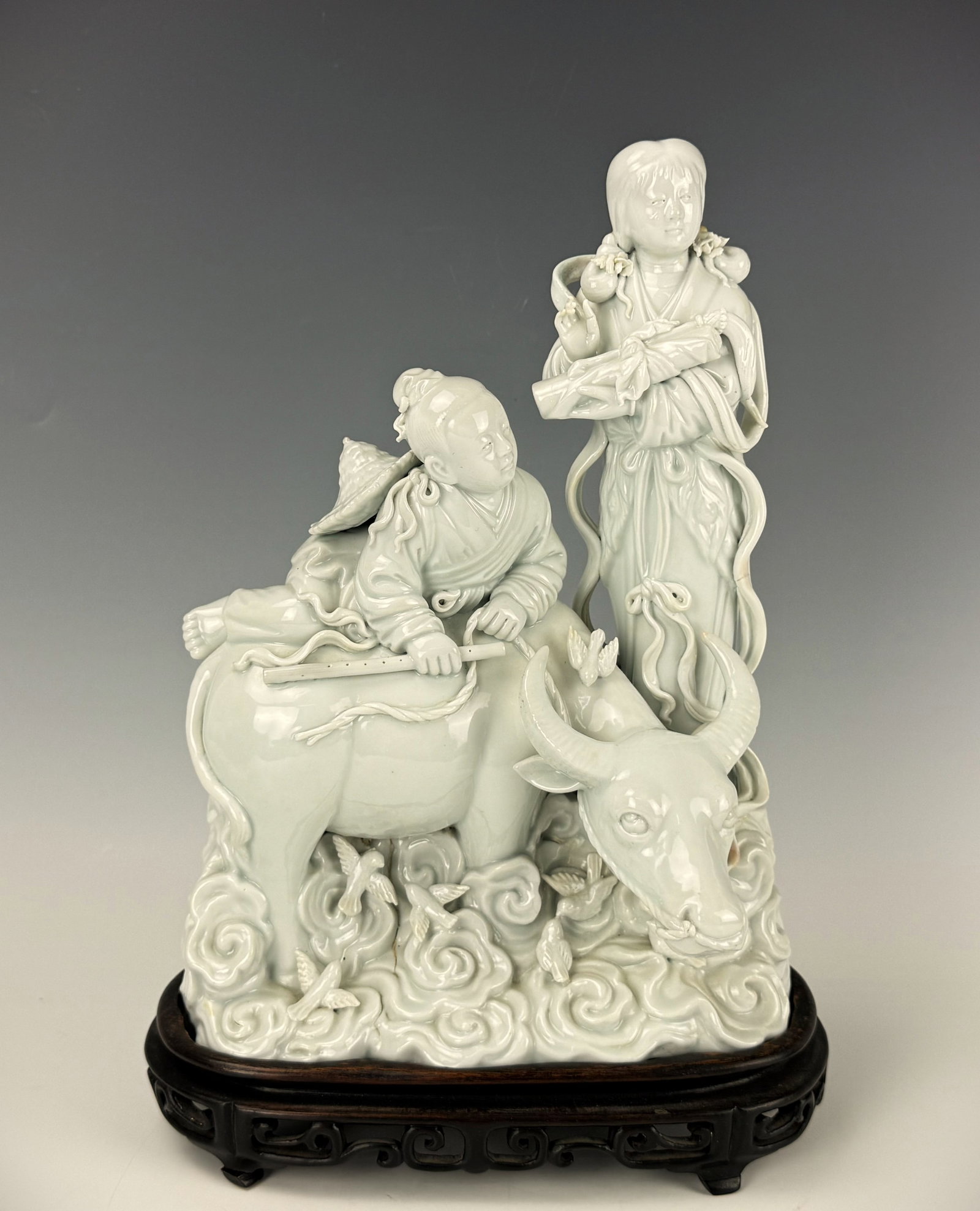 Dehua Blanc de Chine Poecelain Scupture The Cowherd and the Girl (1 of 7)